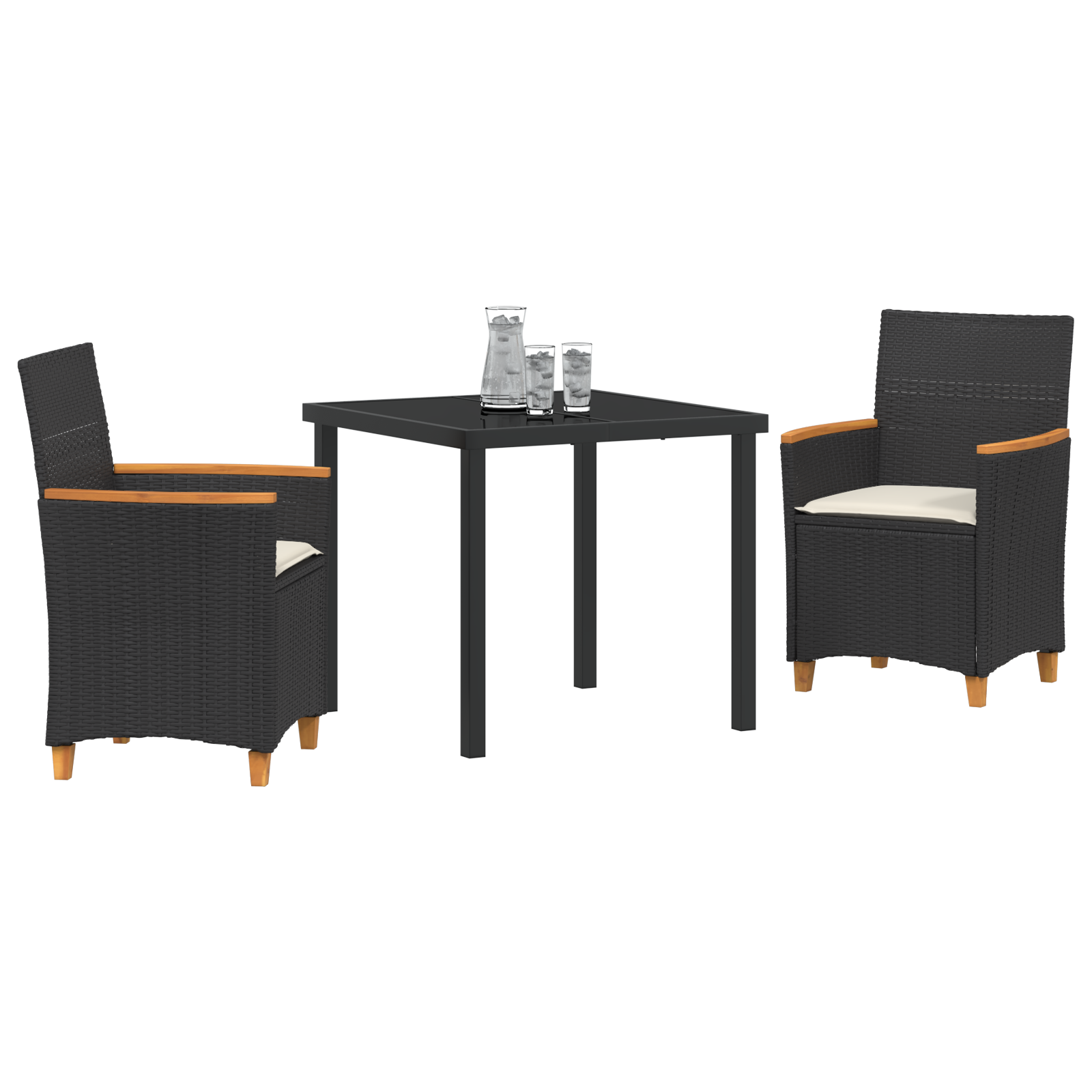 vidaXL 3-delige Tuinset met Kussens Zwart Poly Rattan