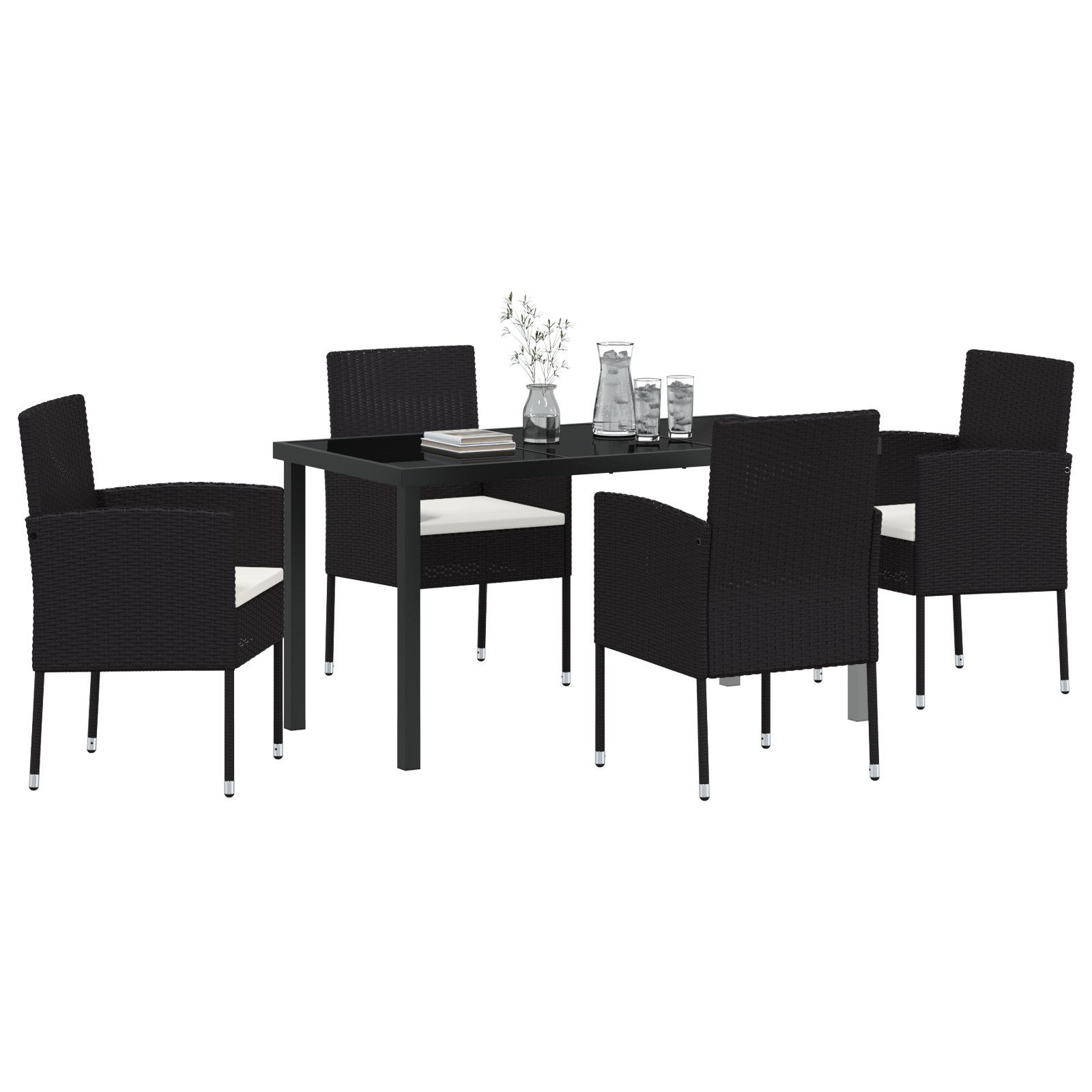 vidaXL 5-delige tuinset met kussens zwart poly rattan