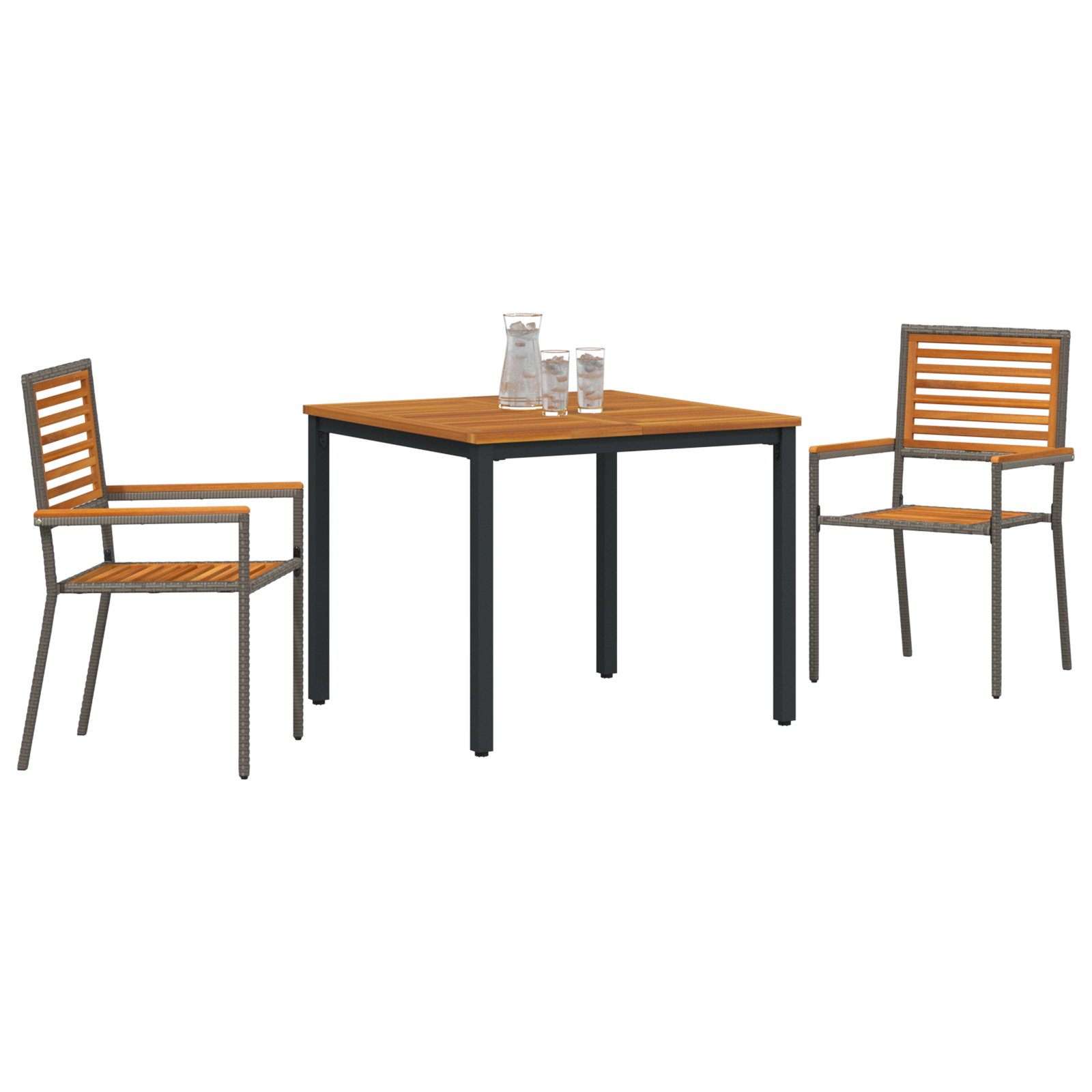 vidaXL 3-delige tuinset Grijs Poly Rattan Acacia