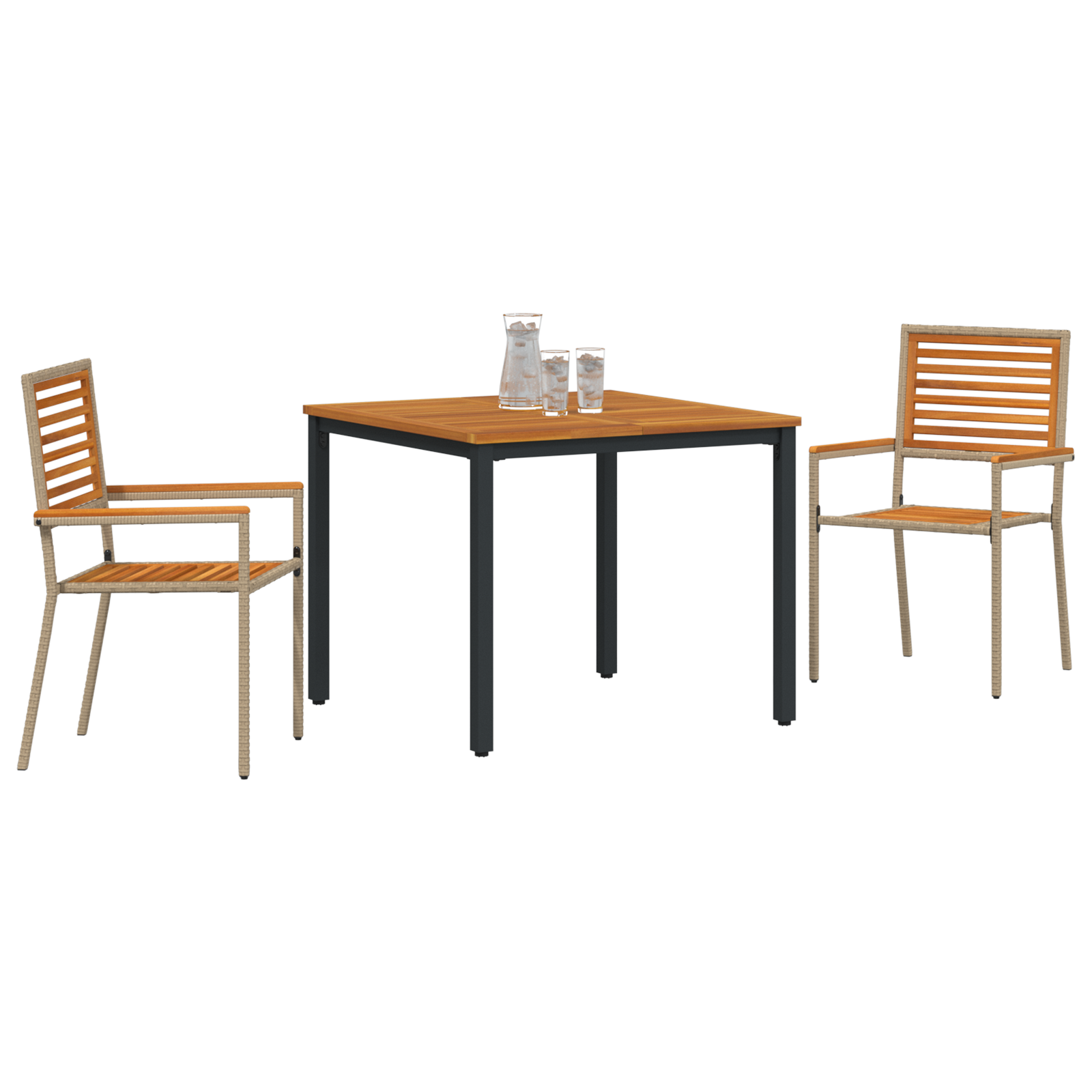 vidaXL 3-delige tuinset beige poly rattan acacia