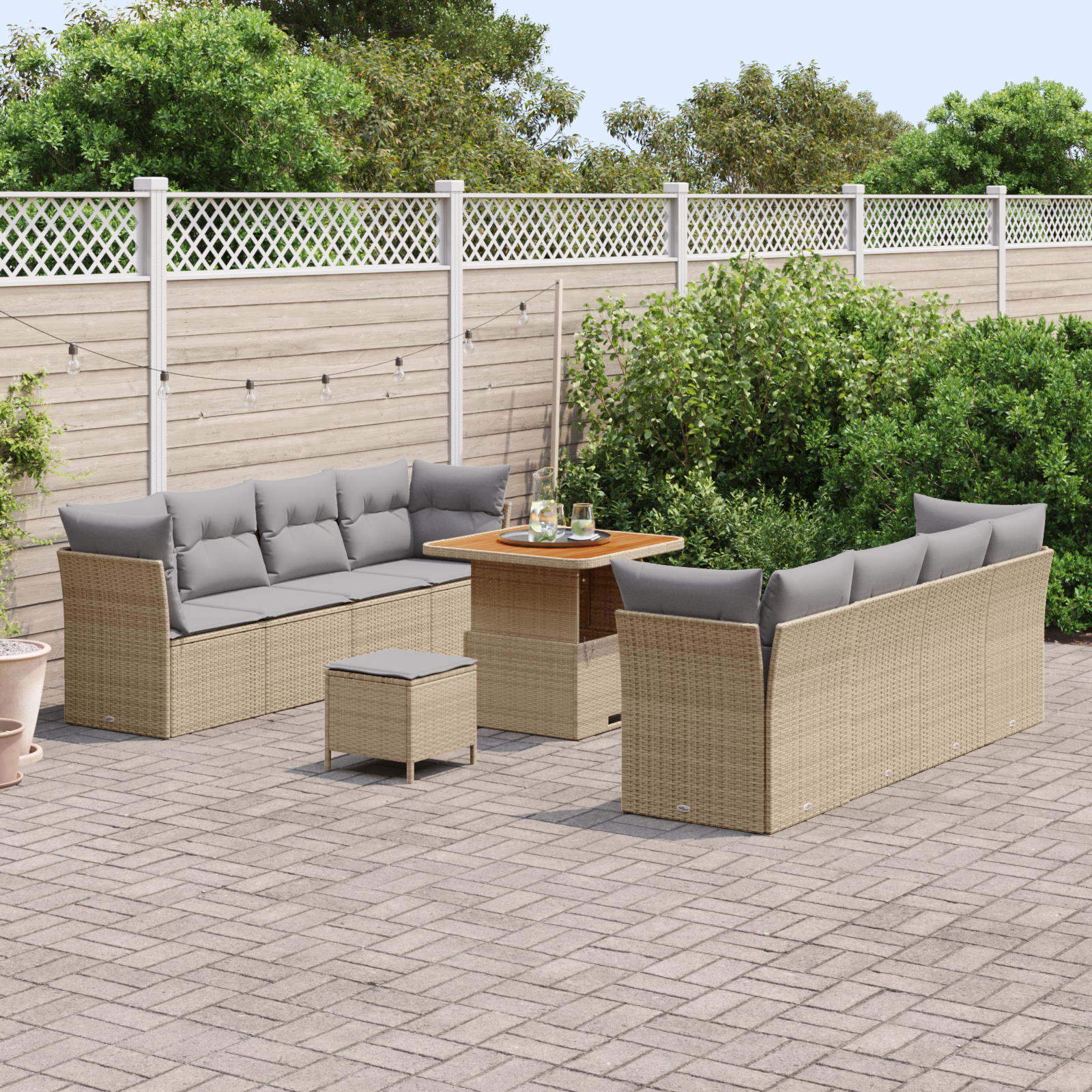 vidaXL 11-delige Tuinbankenset met kussens poly rattan acacia beige