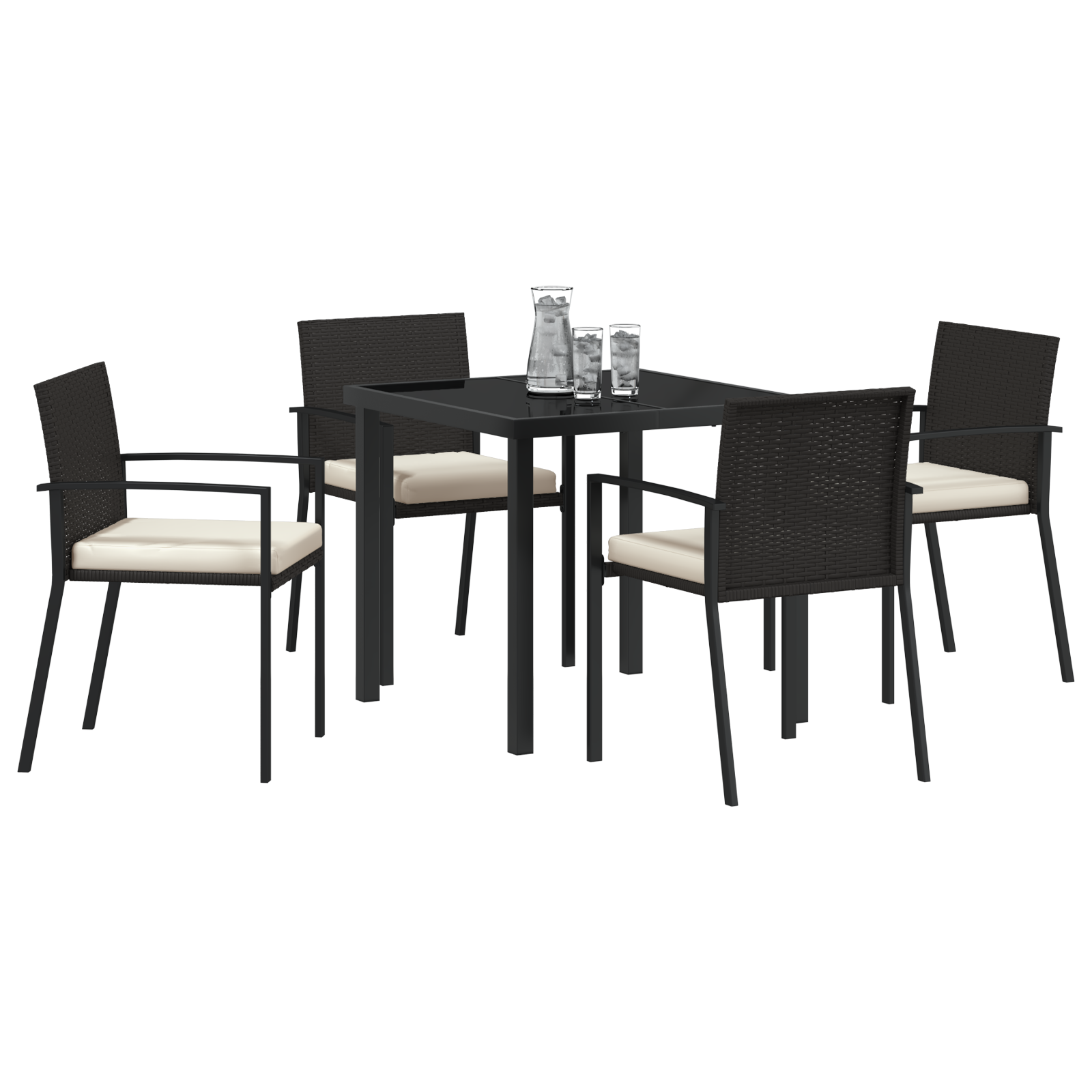 vidaXL 5-delige tuin eetset zwart poly rattan