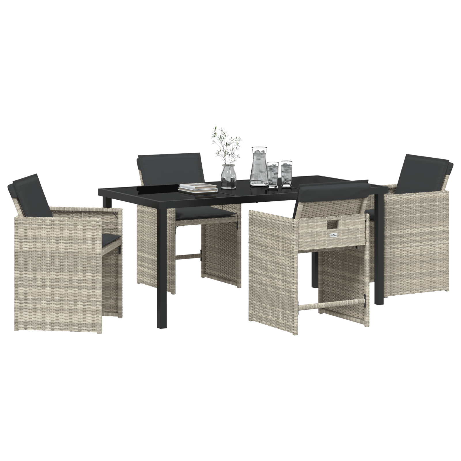 vidaXL 5-delige Tuinset met kussens poly rattan lichtgrijs