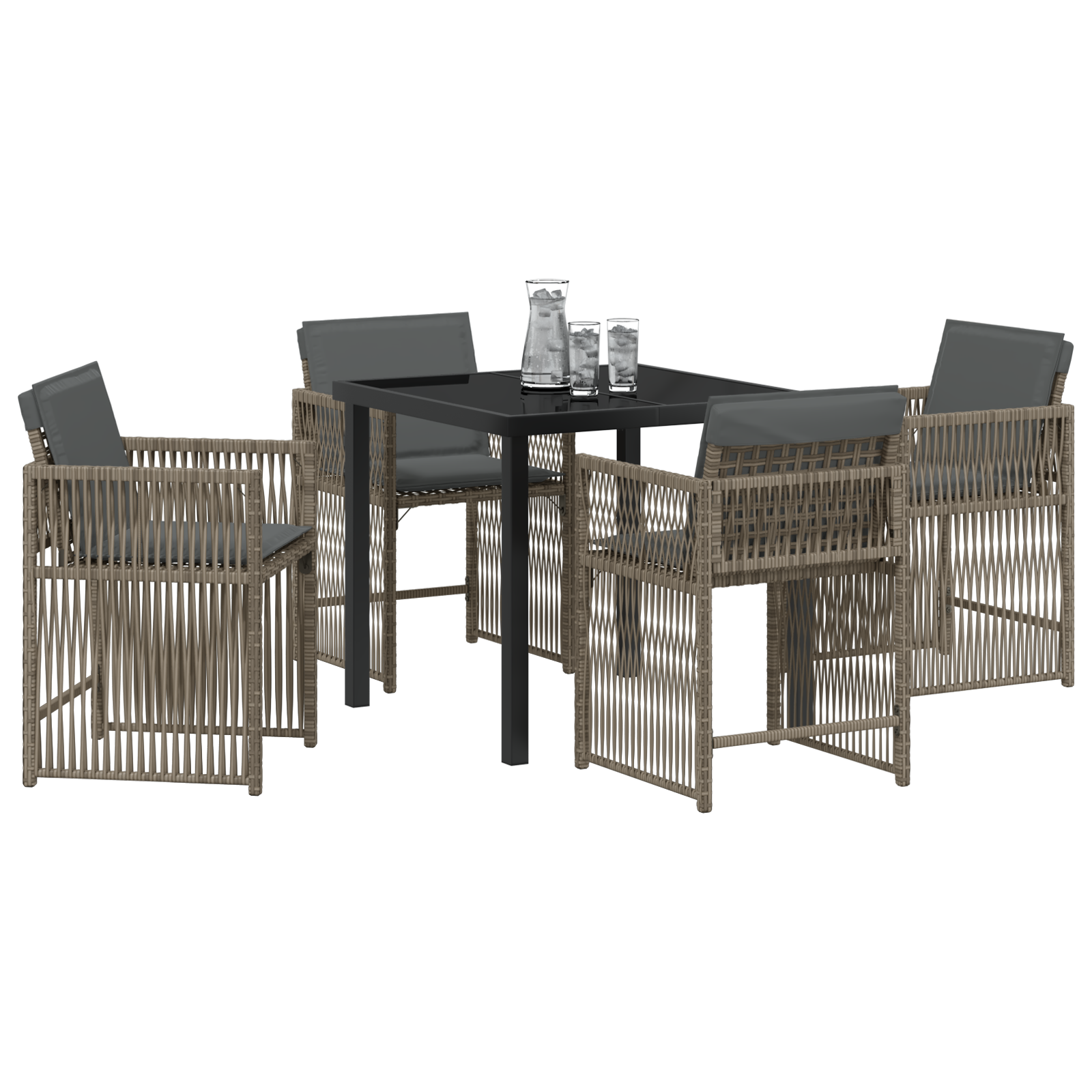 vidaXL 5-delige tuinset met kussens in grijs poly rattan
