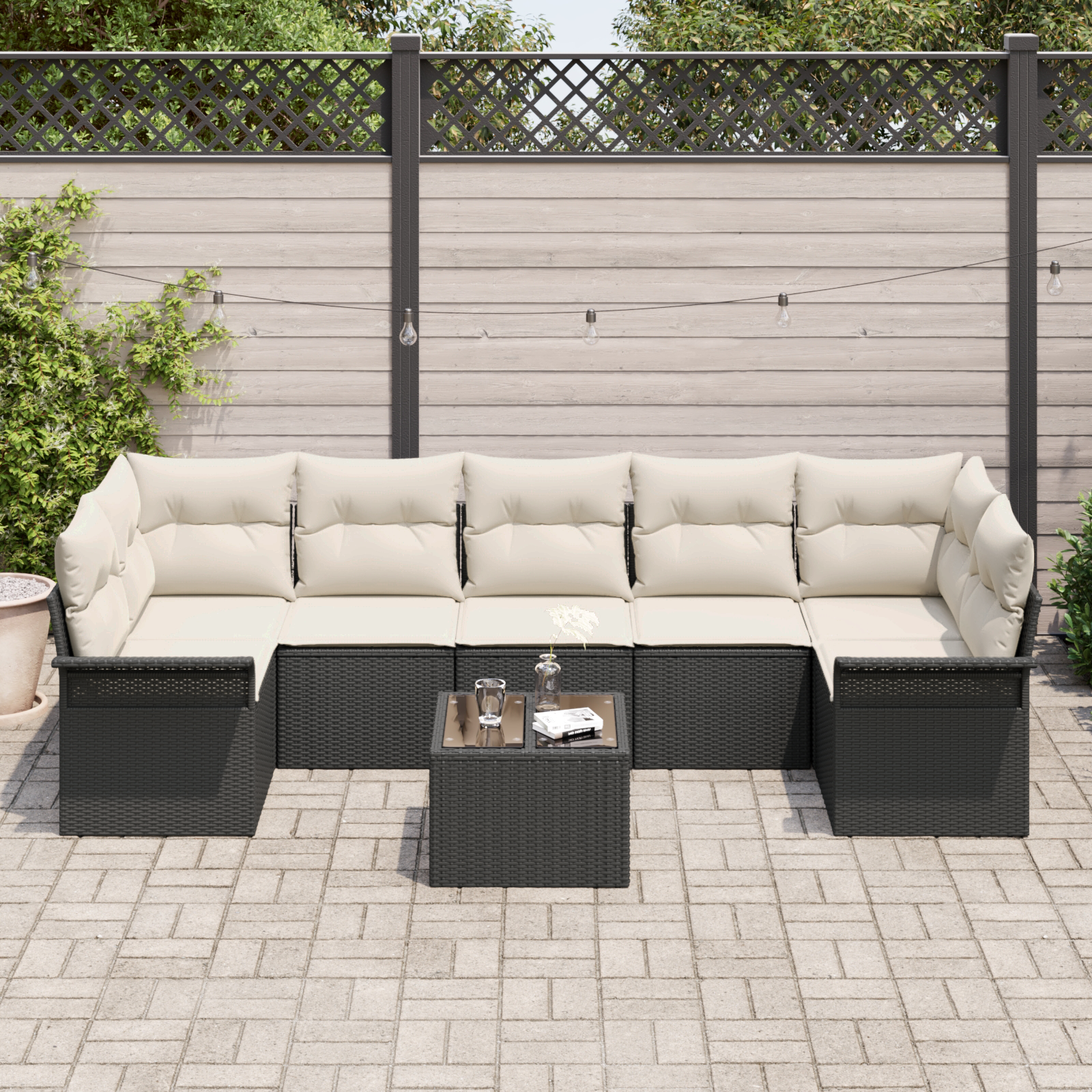 vidaXL 8-delige Tuinbankenset met kussens poly rattan zwart