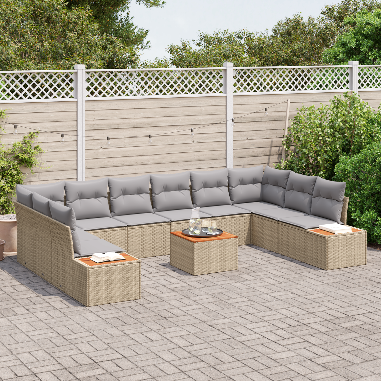 vidaXL 11-delige tuinsofa set met kussens - Beige Poly Rattan en Acacia