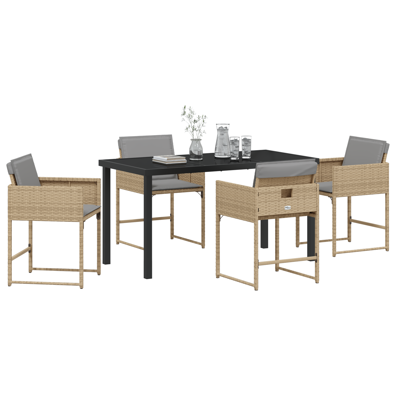 vidaXL 5-delige tuinset met kussens in beige poly rattan