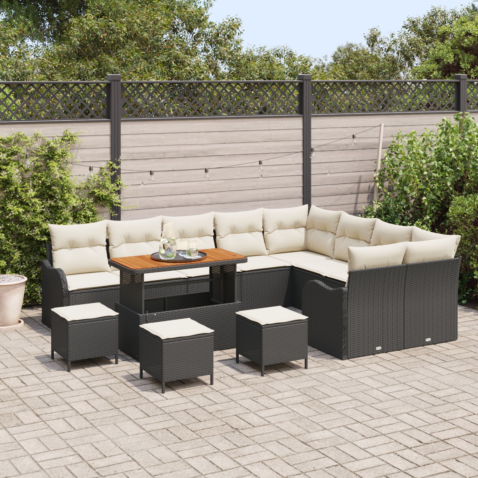 vidaXL 13-delige Tuinbankenset met kussens poly rattan acacia zwart