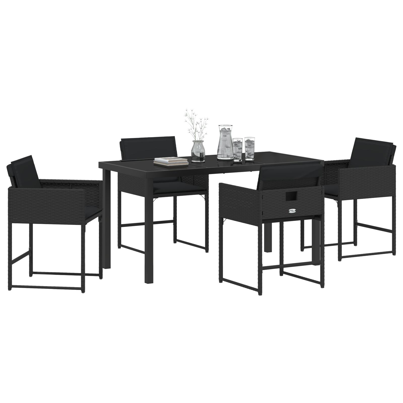 vidaXL 5-delige tuinset met kussens zwart poly rattan