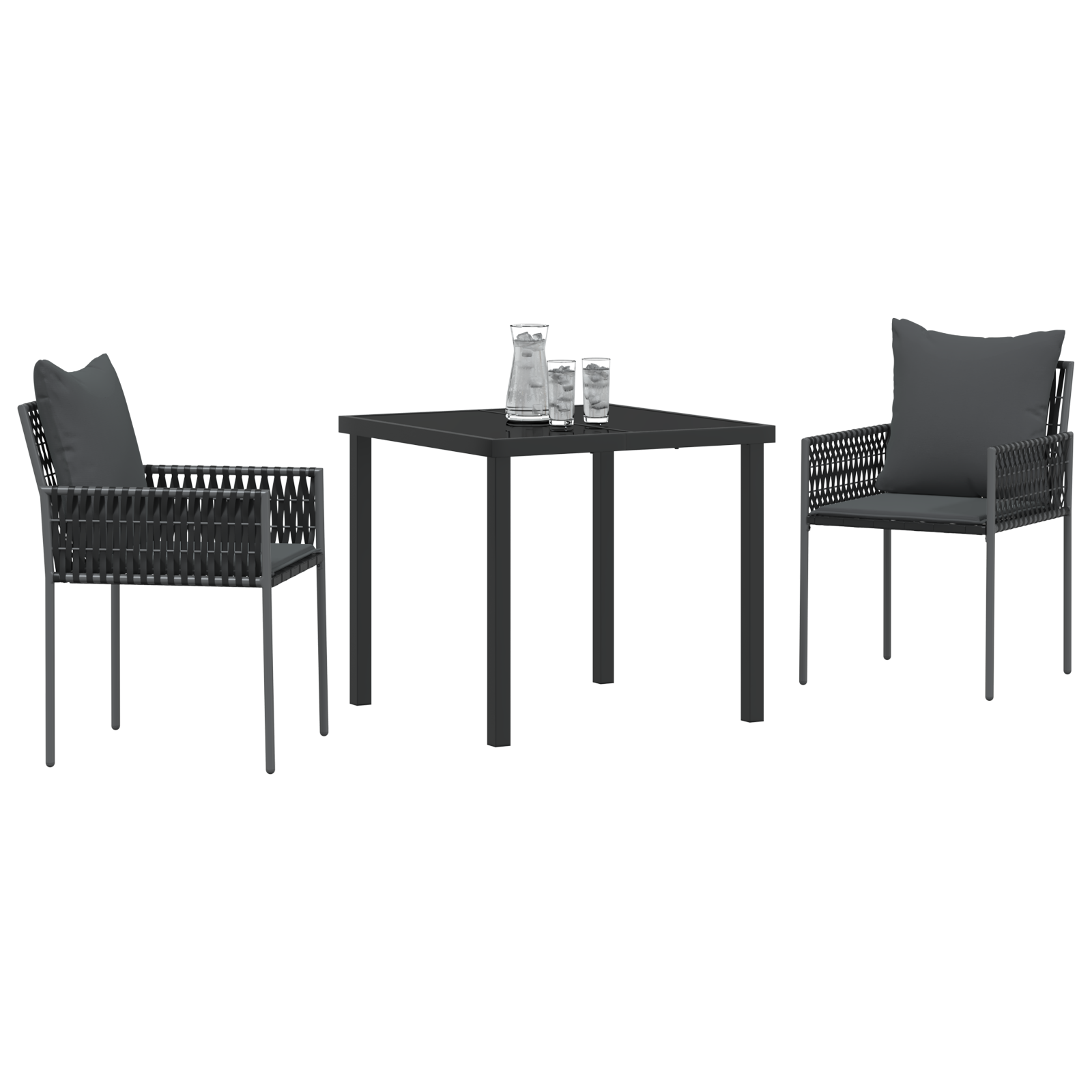 vidaXL 3-delige tuinset met kussens zwart poly rattan