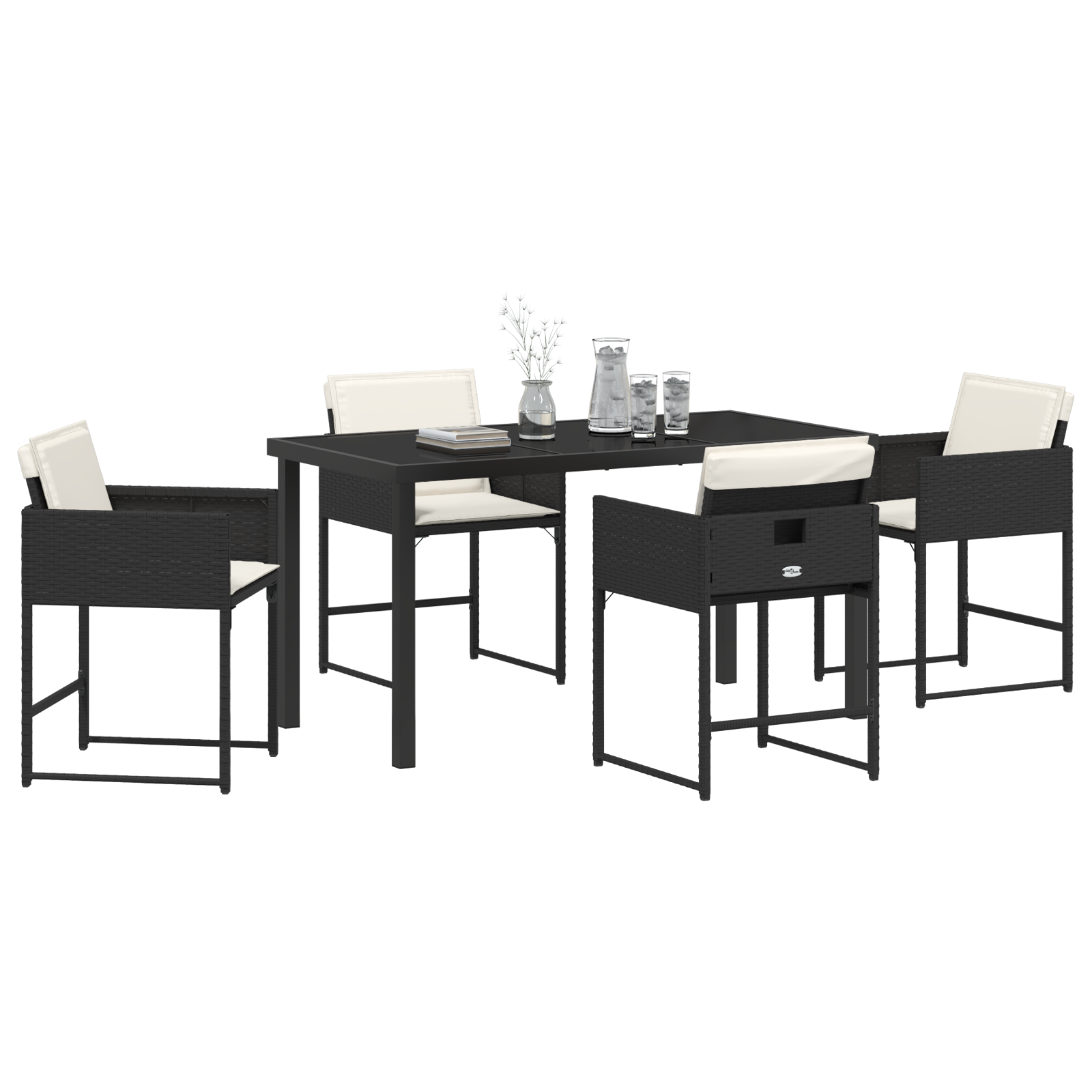 vidaXL 5-delige Eetset voor in de tuin met kussens in zwart poly rattan
