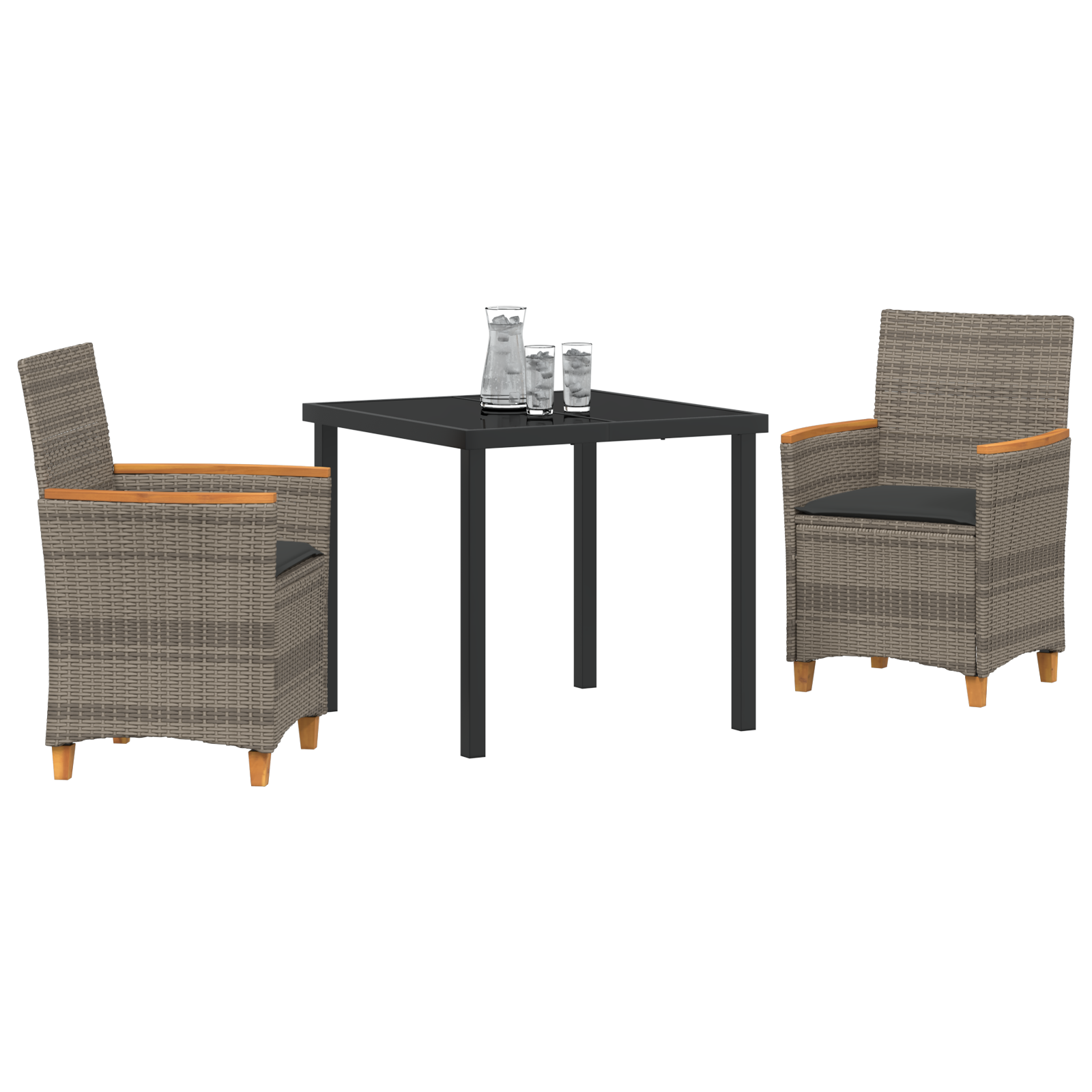 vidaXL 3-delige Tuin Eettafelset met Kussens Grijs Poly Rattan