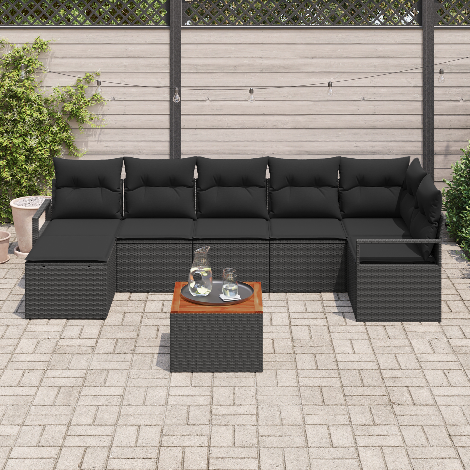 vidaXL 8-delige Tuinbankenset met kussens poly rattan acacia zwart
