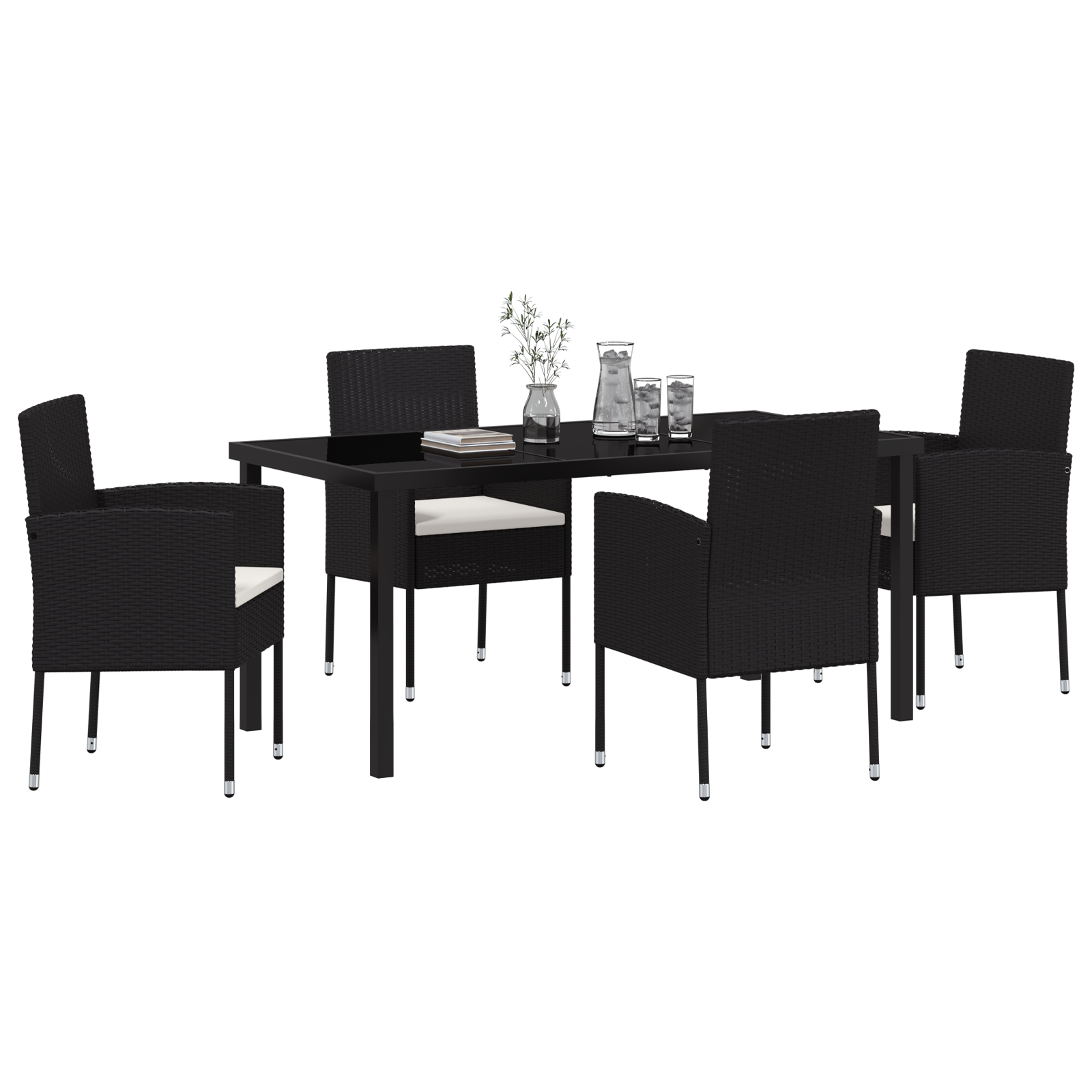vidaXL 5-delige tuinset met kussens zwart poly rattan
