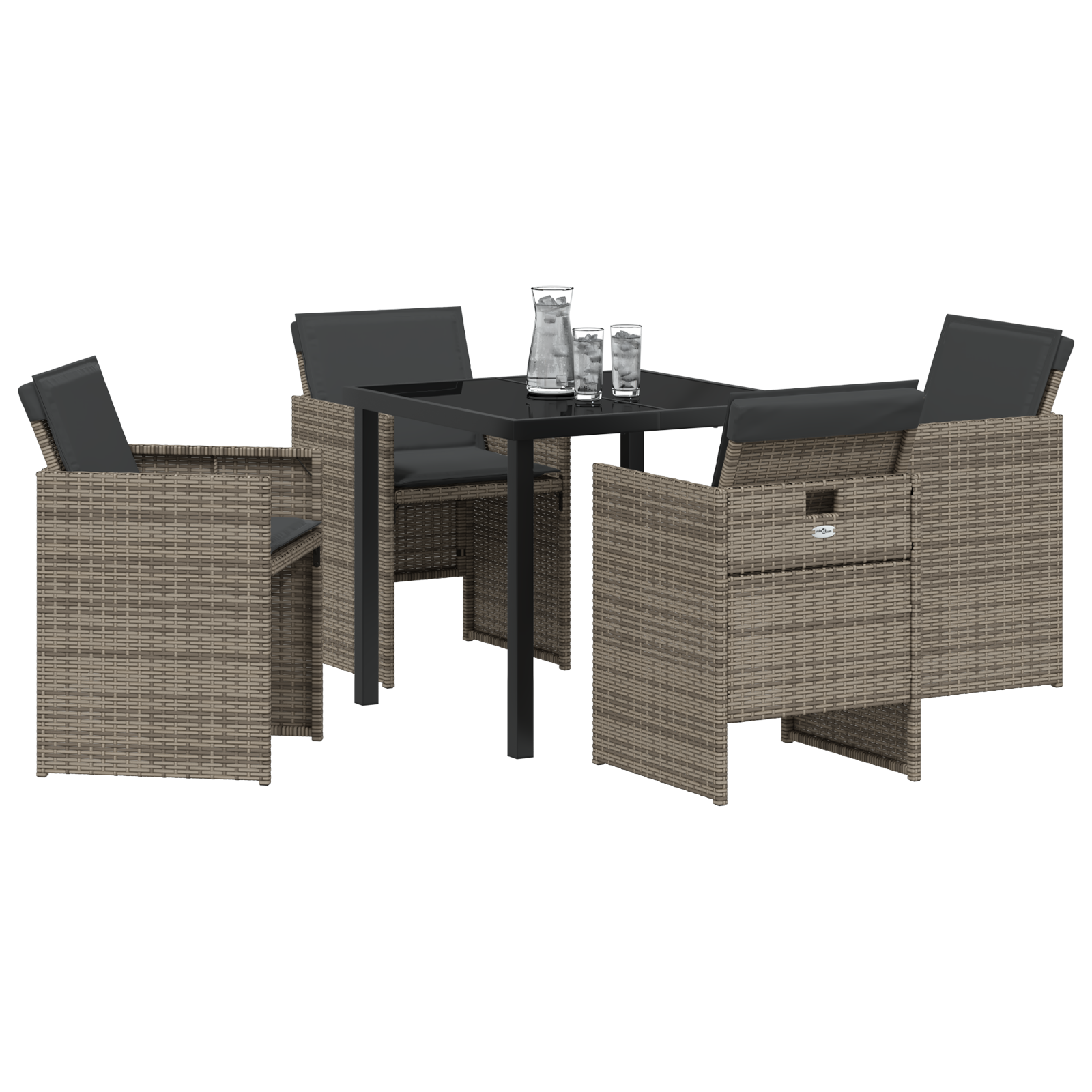 vidaXL 5-delige tuinset met kussens in grijs poly rattan