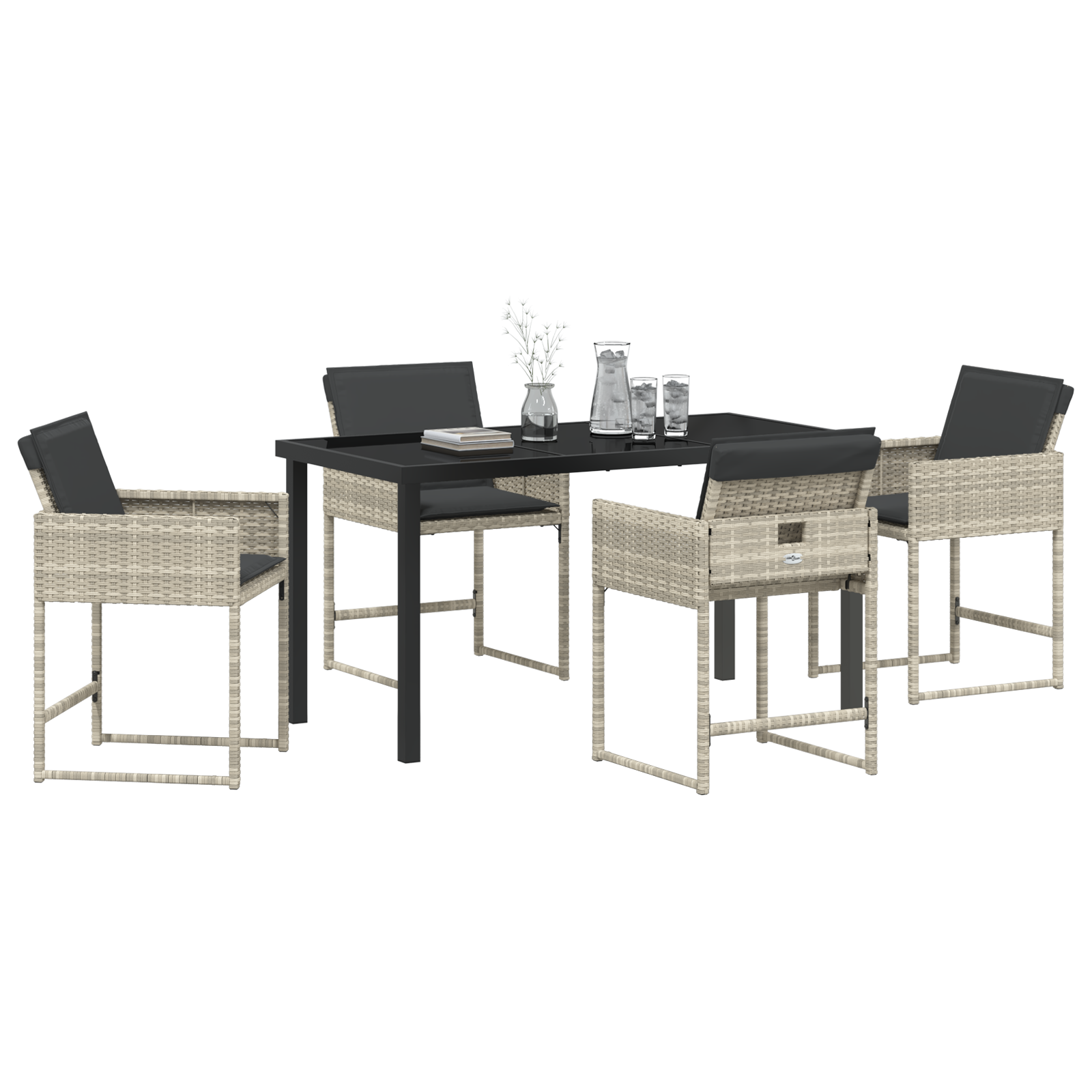 vidaXL 5-delige tuinset met kussens in lichtgrijs poly rattan