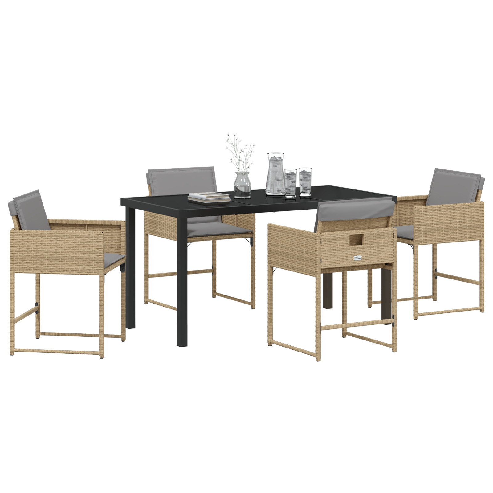 vidaXL 5-delige tuinset met kussens Beige Poly Rattan