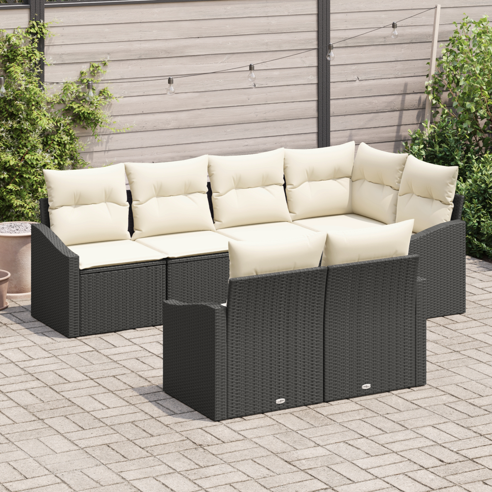 vidaXL 7-delige Tuinbankenset met kussens poly rattan zwart