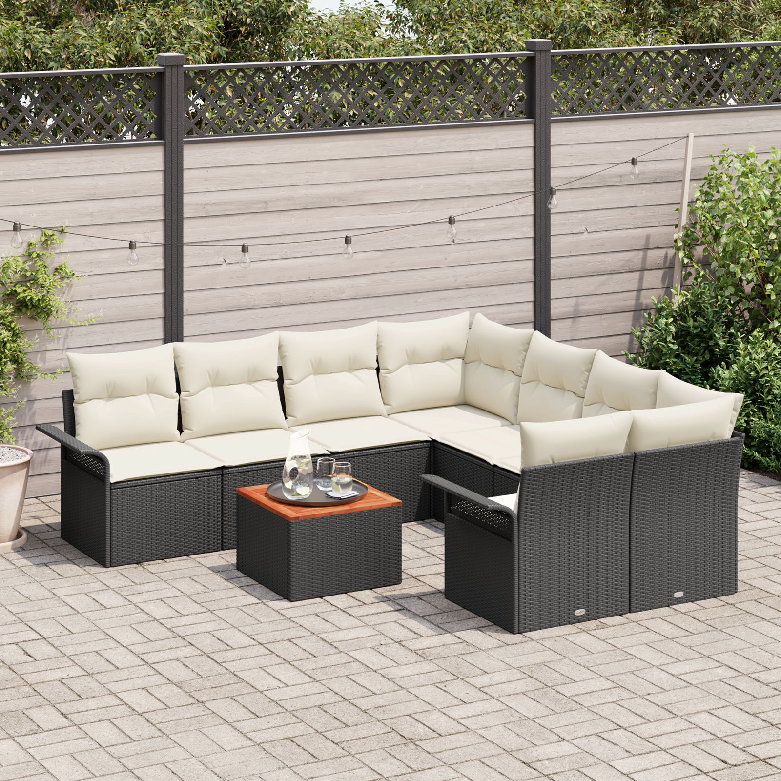 vidaXL 9-delige Tuinbankenset met kussens poly rattan acaciahout zwart