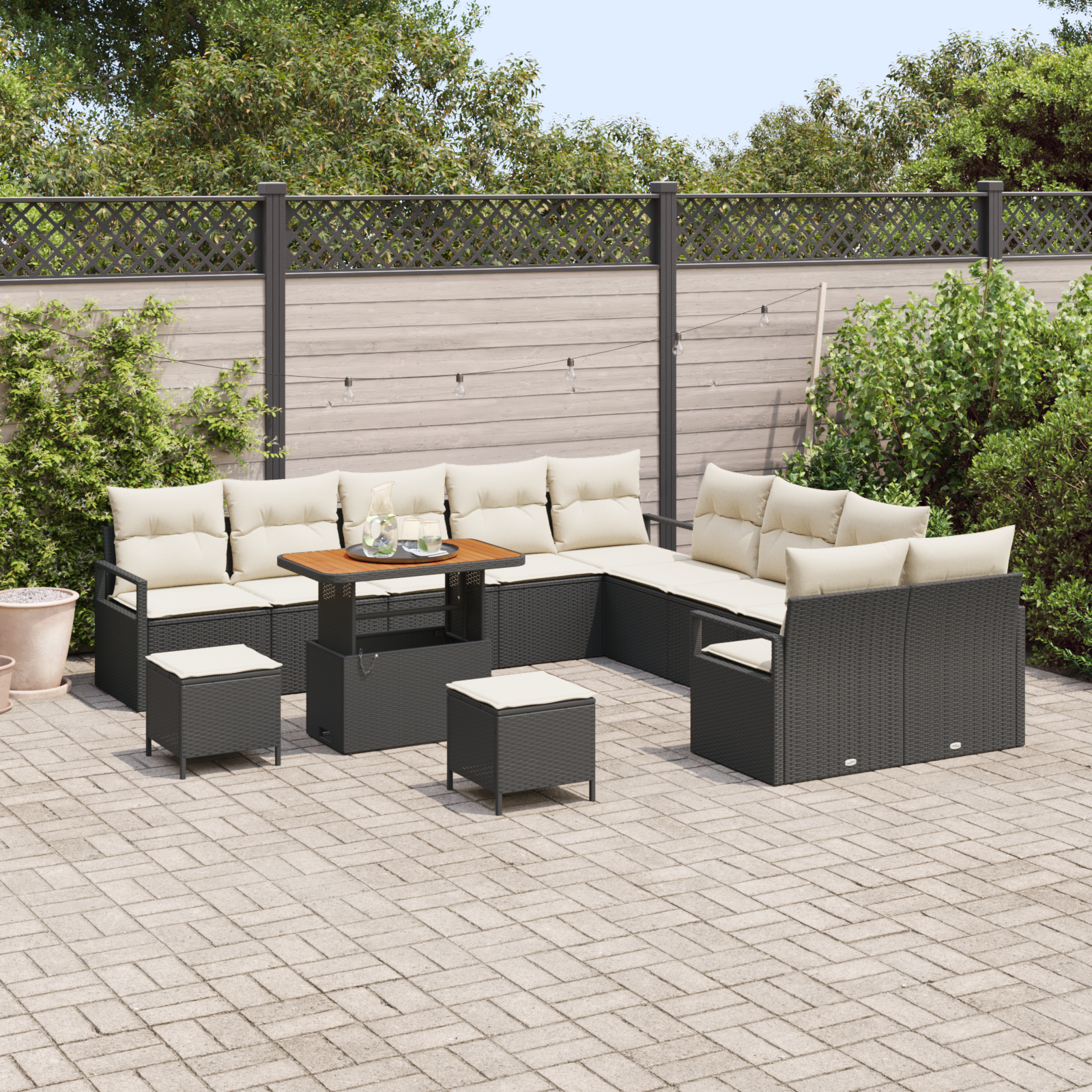 vidaXL 13-delige Tuinbankenset met kussens poly rattan acacia zwart