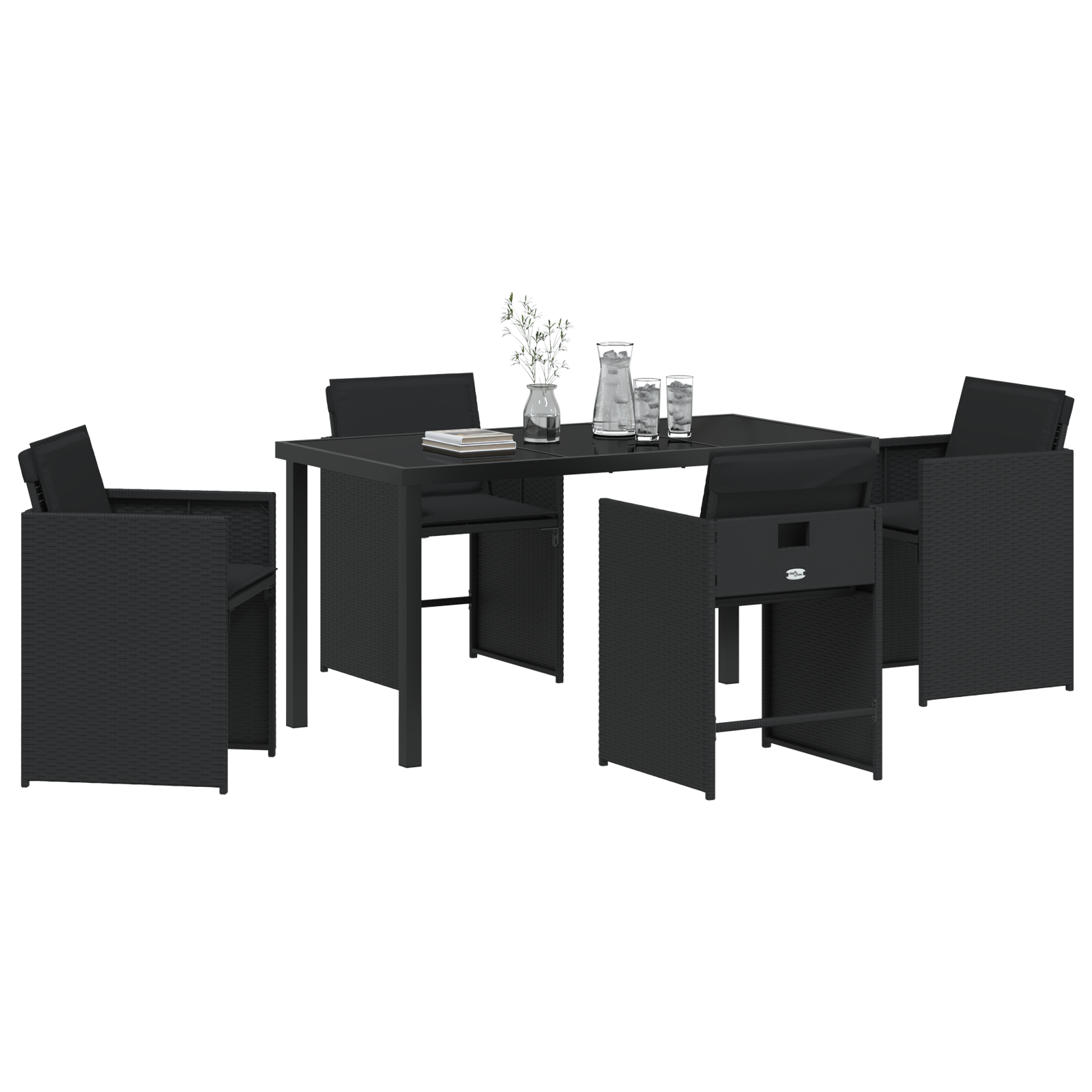 vidaXL 5-delige tuinset met kussens zwart poly rattan