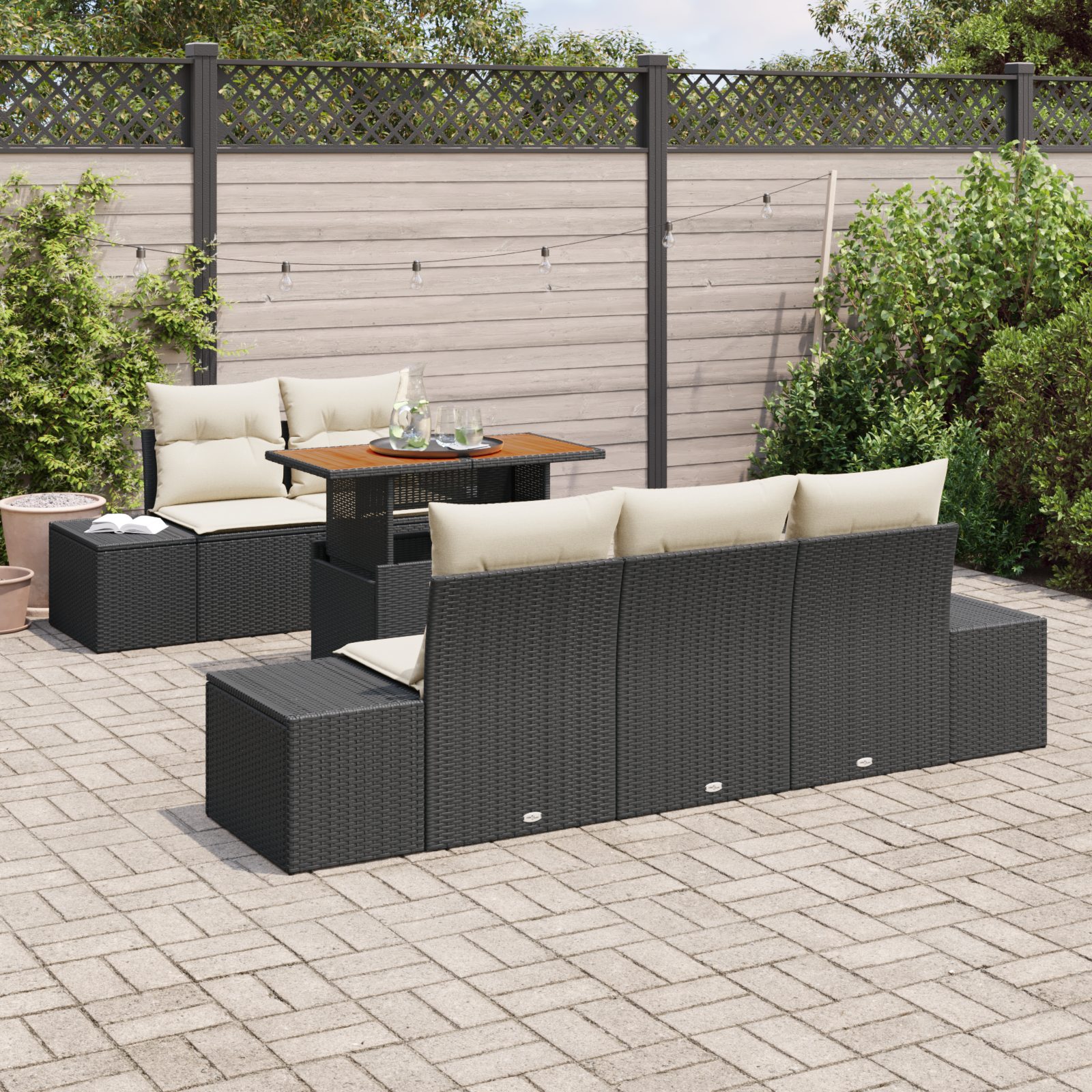 vidaXL 6-delige Tuinset met kussens poly rattan acaciahout zwart