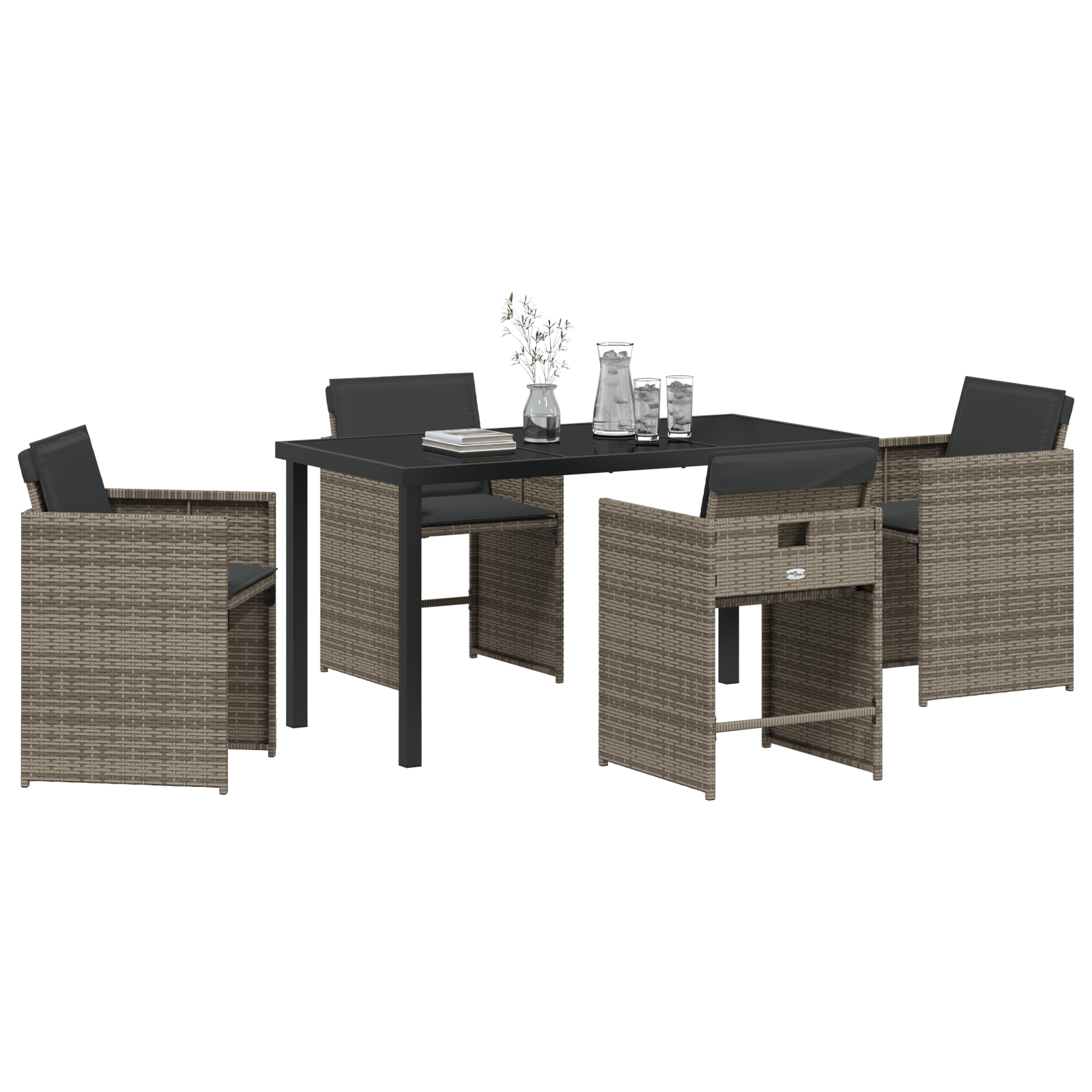 vidaXL 5-delige Tuin Eettafelset met Kussens Grijs Poly Rattan