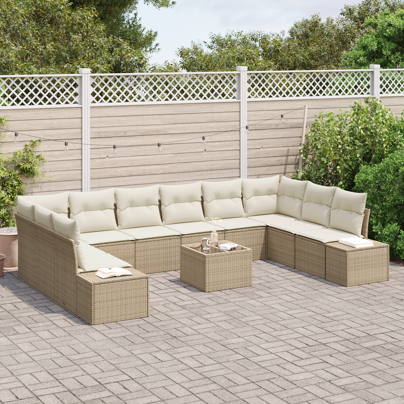 vidaXL 11-delige Tuinbankenset met kussens poly rattan bruin