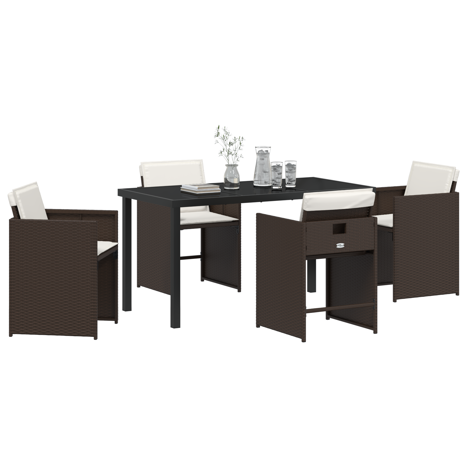 vidaXL 5-delige tuinset met kussens bruin poly rattan