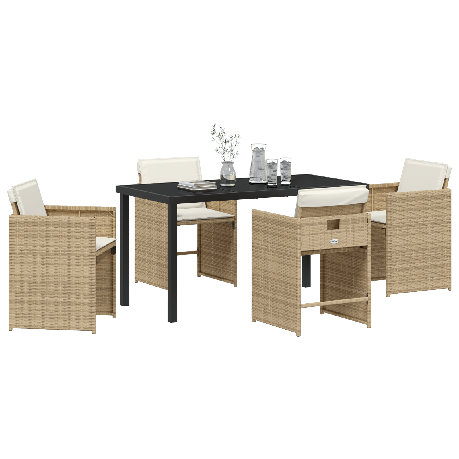 vidaXL 5-delige tuinset met kussens Beige Poly Rattan