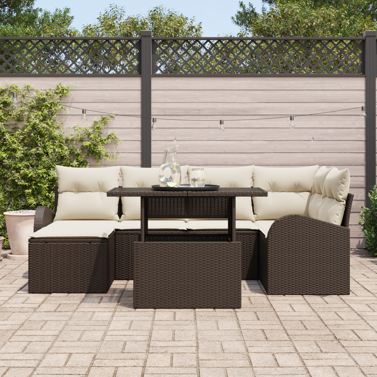 vidaXL 7-delige tuinset met kussens - bruin poly rattan