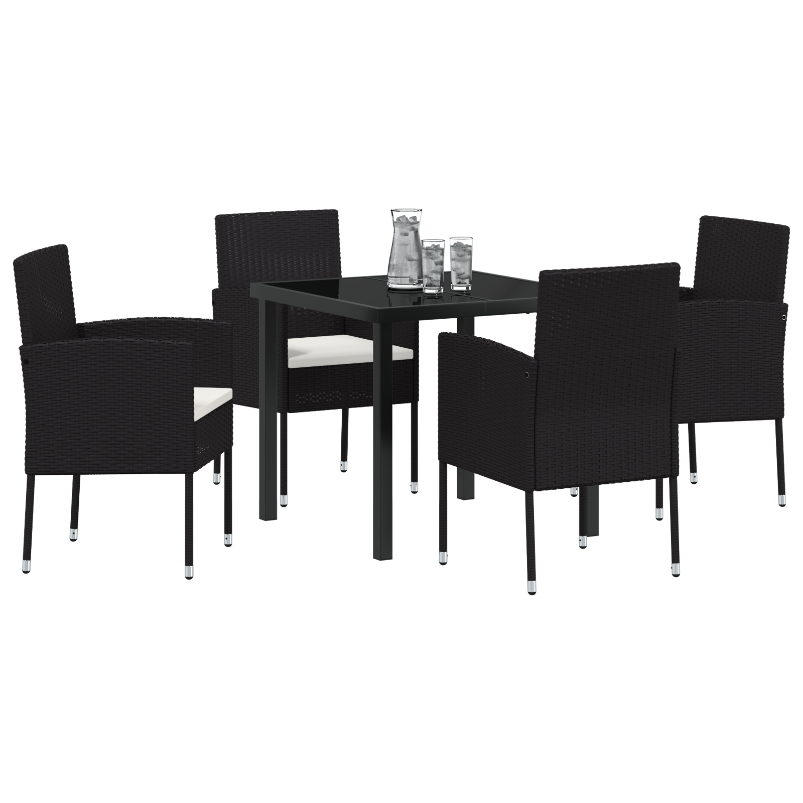 vidaXL 5-delige tuinset met kussens in zwart poly rattan