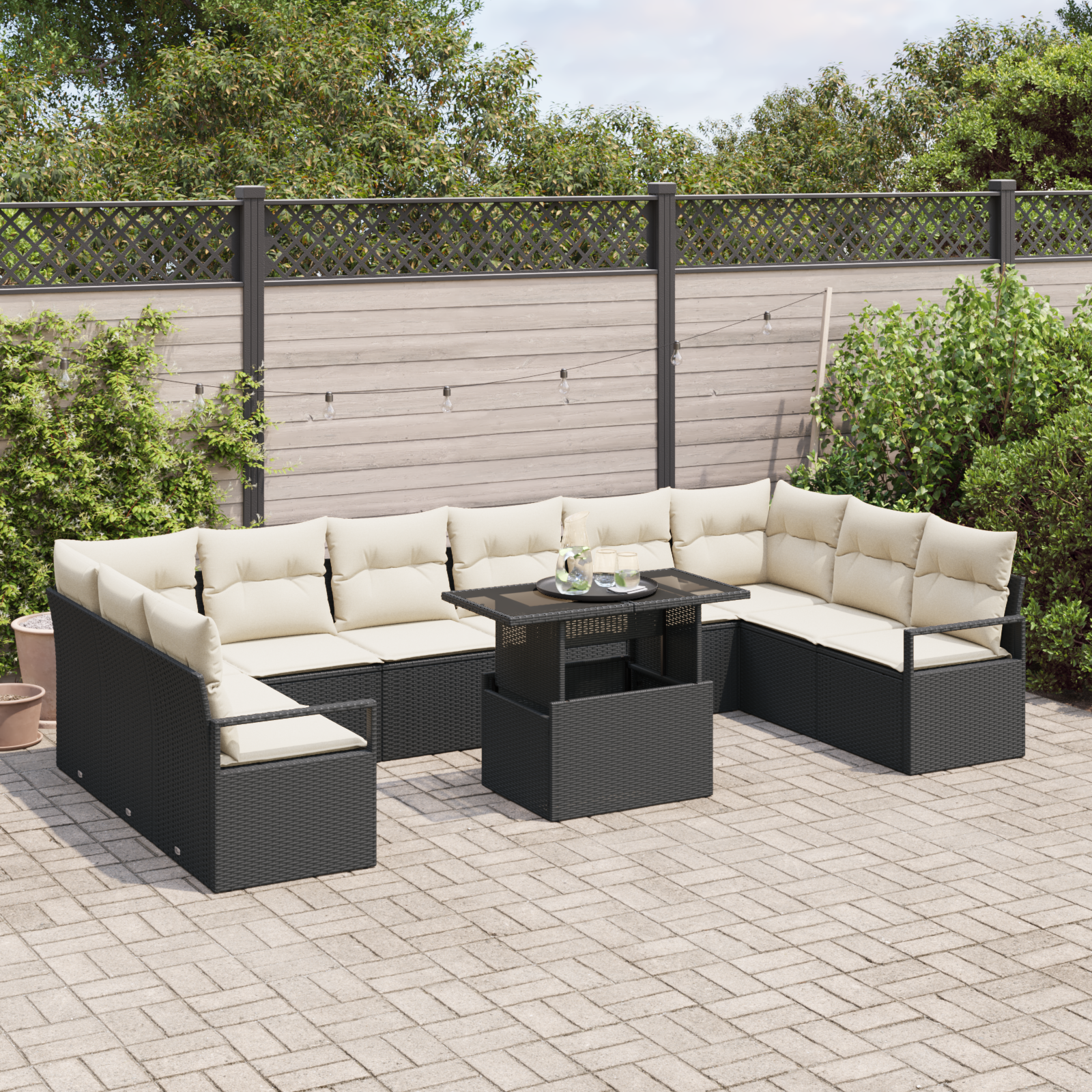 vidaXL 11-delige tuinsofa set met kussens in zwart poly rattan