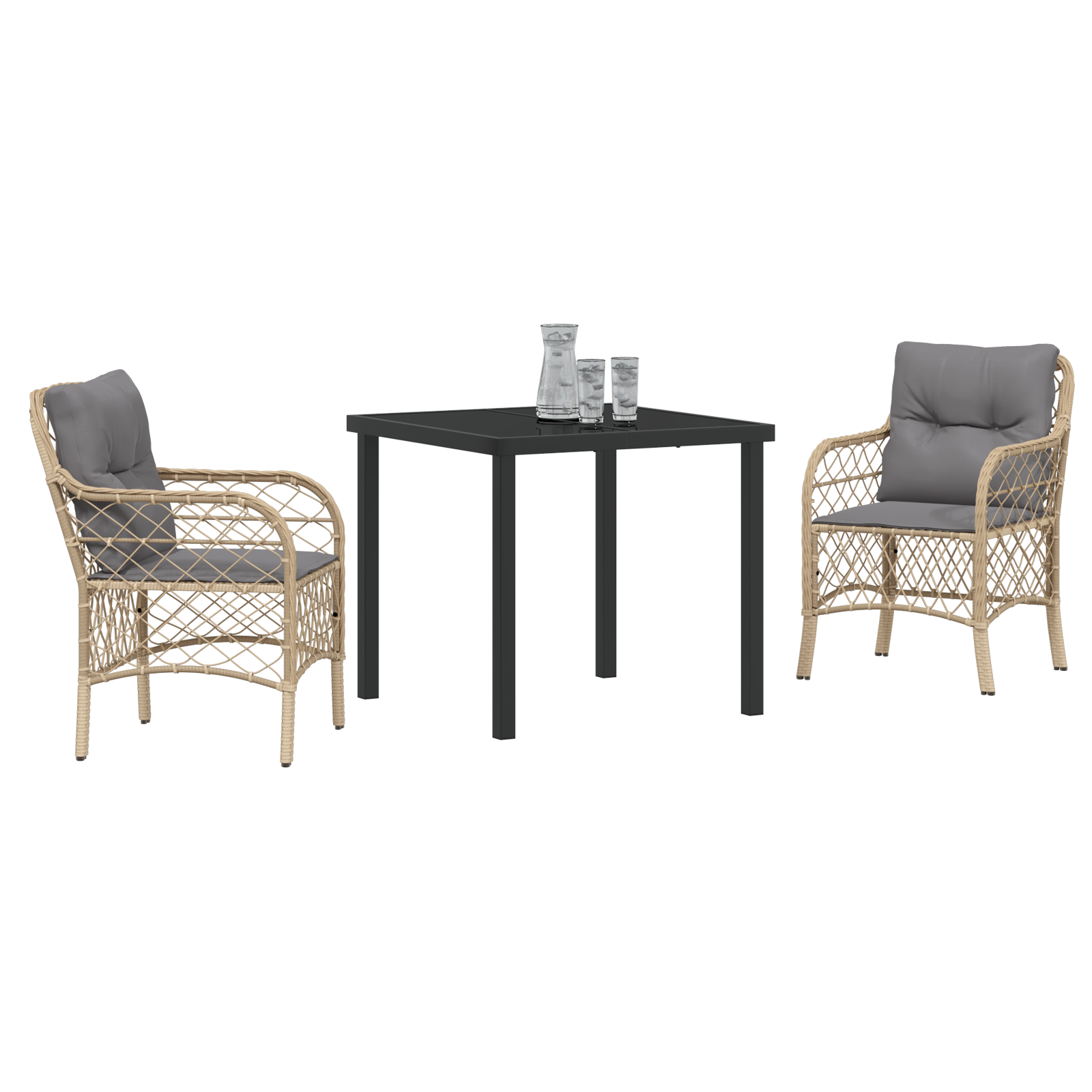 vidaXL 3-delige tuinset met kussens in beige poly rattan
