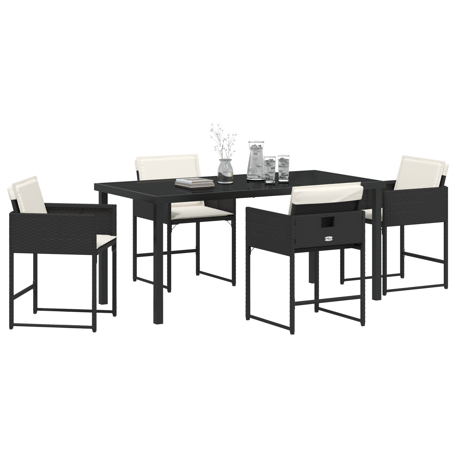 vidaXL 5-delige tuinset met kussens zwart poly rattan