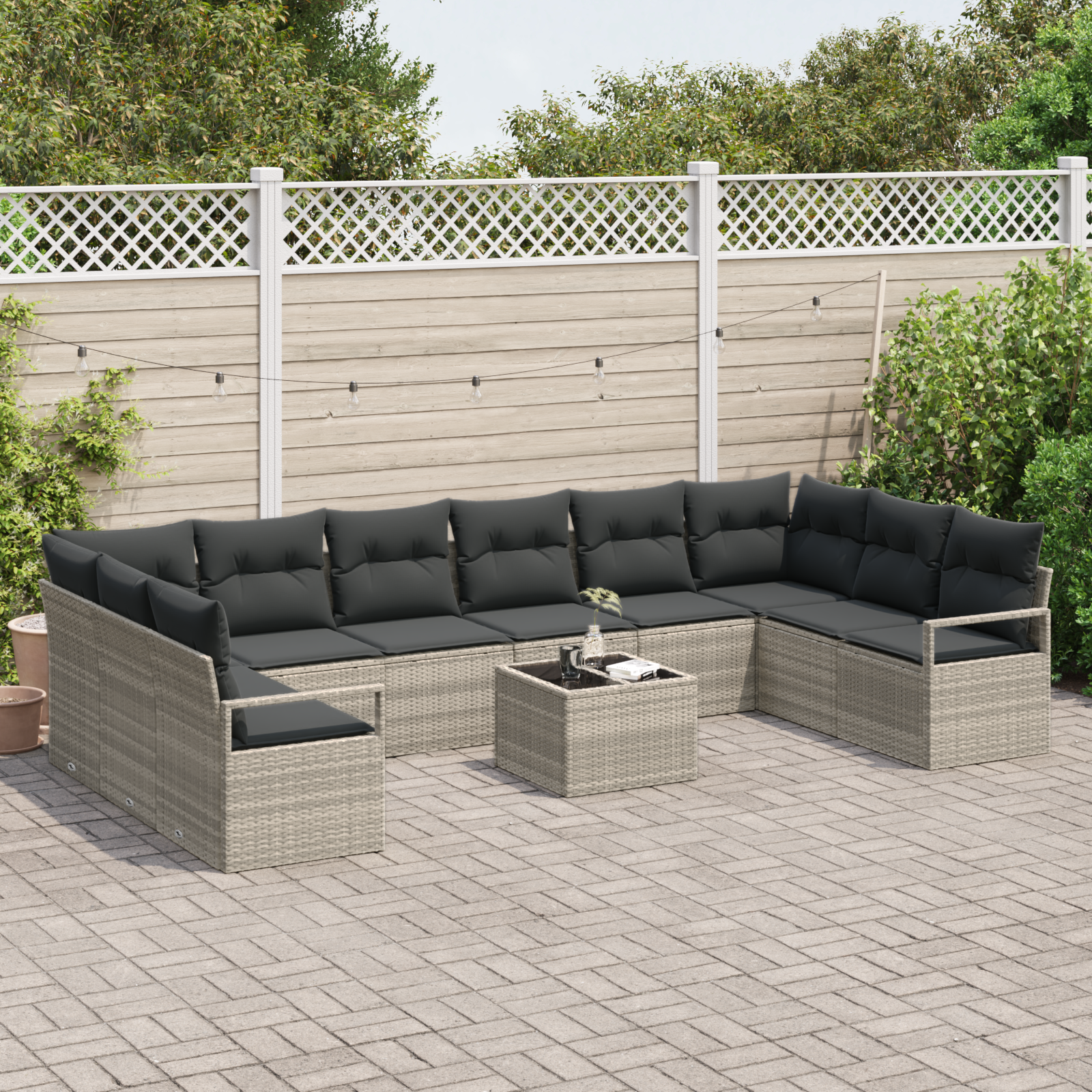 vidaXL 11-delige tuinset met kussens in grijs poly rattan