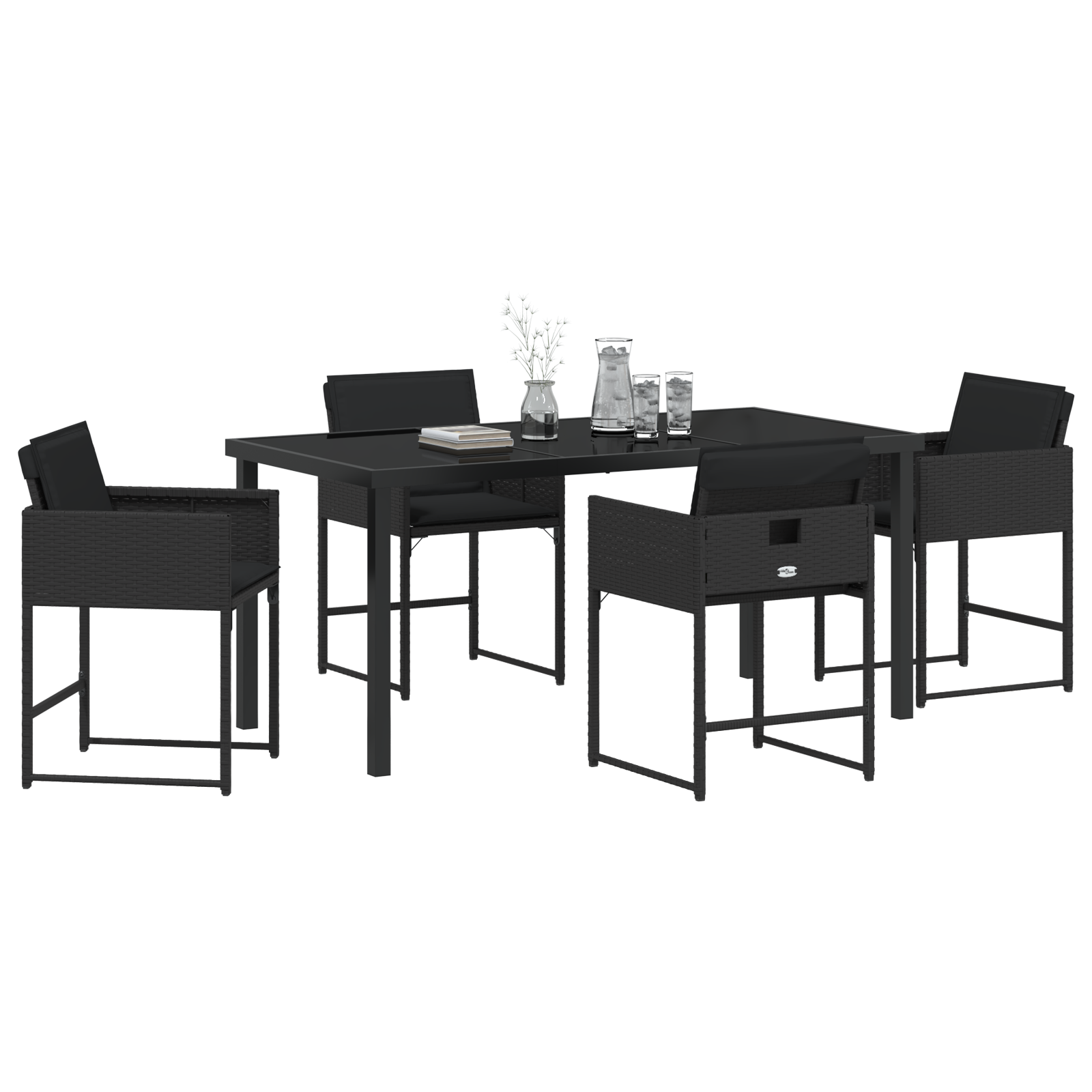 vidaXL 5-delige tuinset met kussens in zwart poly rattan