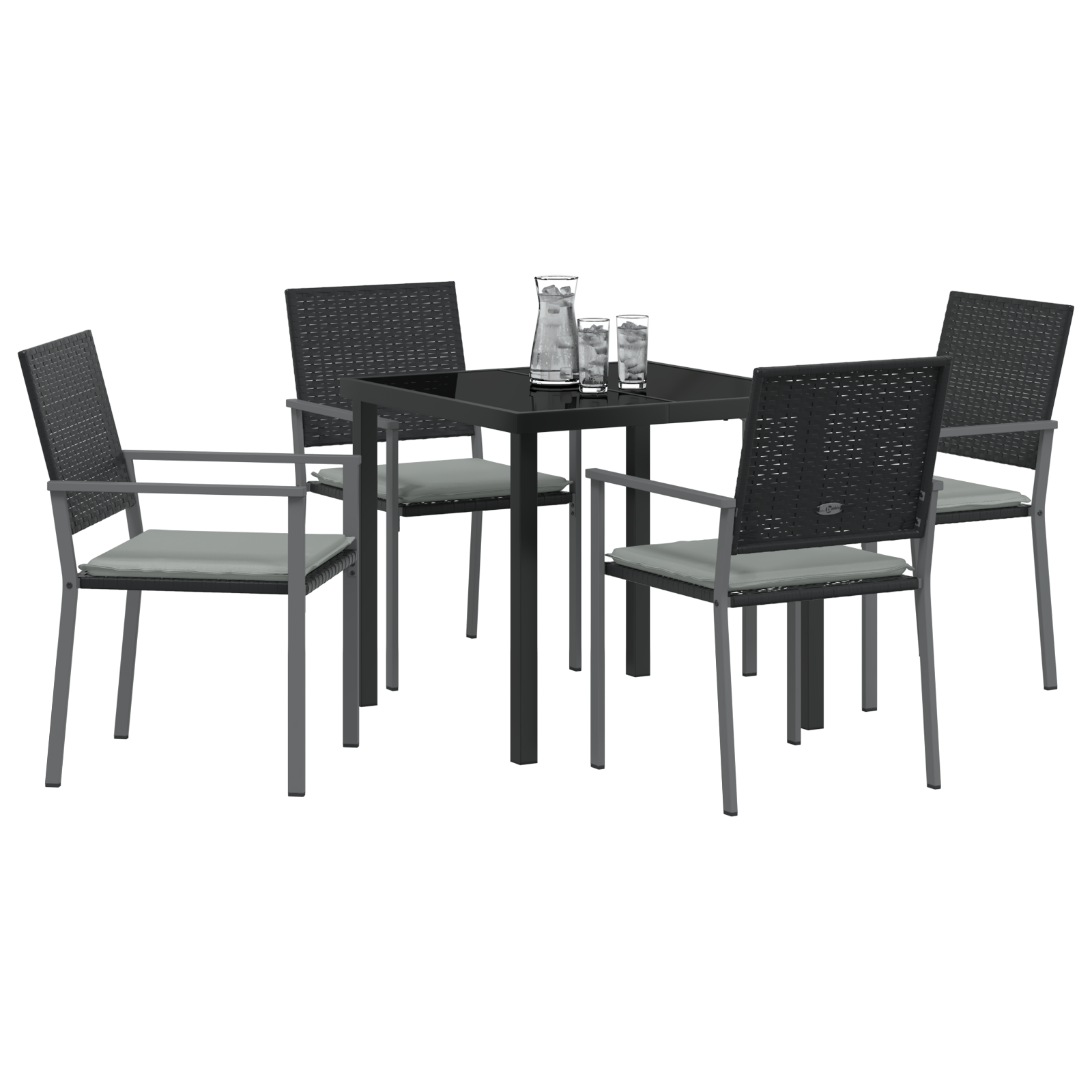 vidaXL 5-delige tuinset met kussens - Zwart Poly Rattan