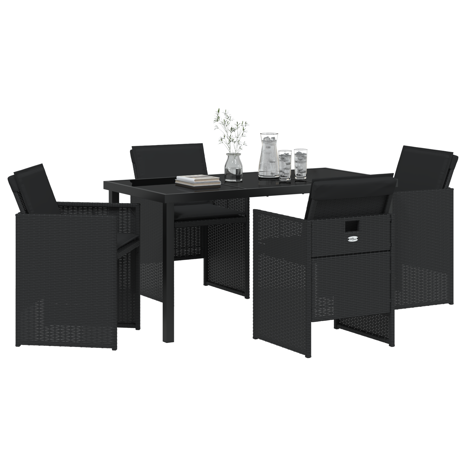 vidaXL 5-delige Tuinset met kussens poly rattan zwart