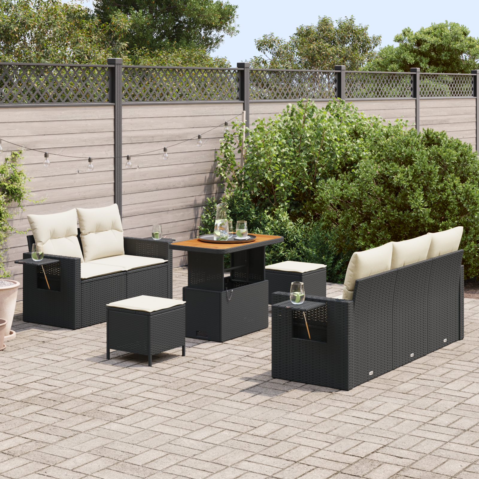 vidaXL 8-delige Tuinbankenset met kussens poly rattan acacia zwart