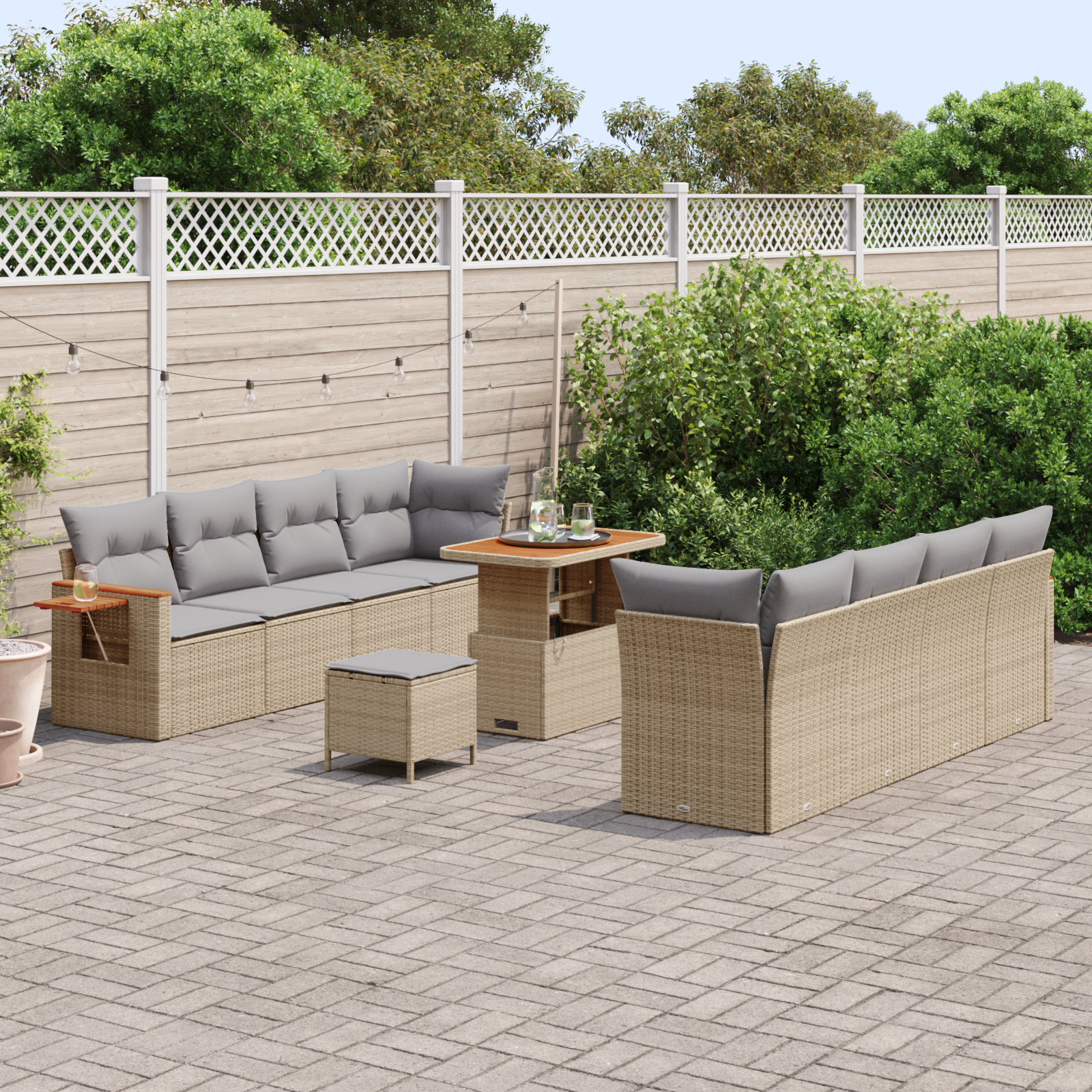 vidaXL 11-delige Tuinbankenset met kussens poly rattan acacia beige