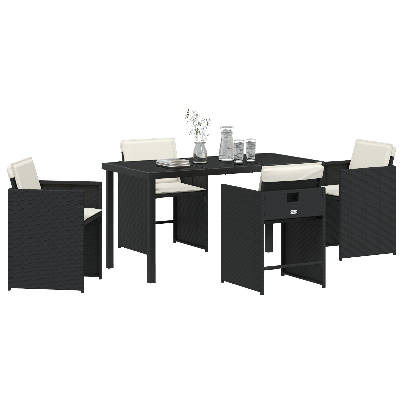 vidaXL 5-delige tuinset met kussens in zwart poly rattan