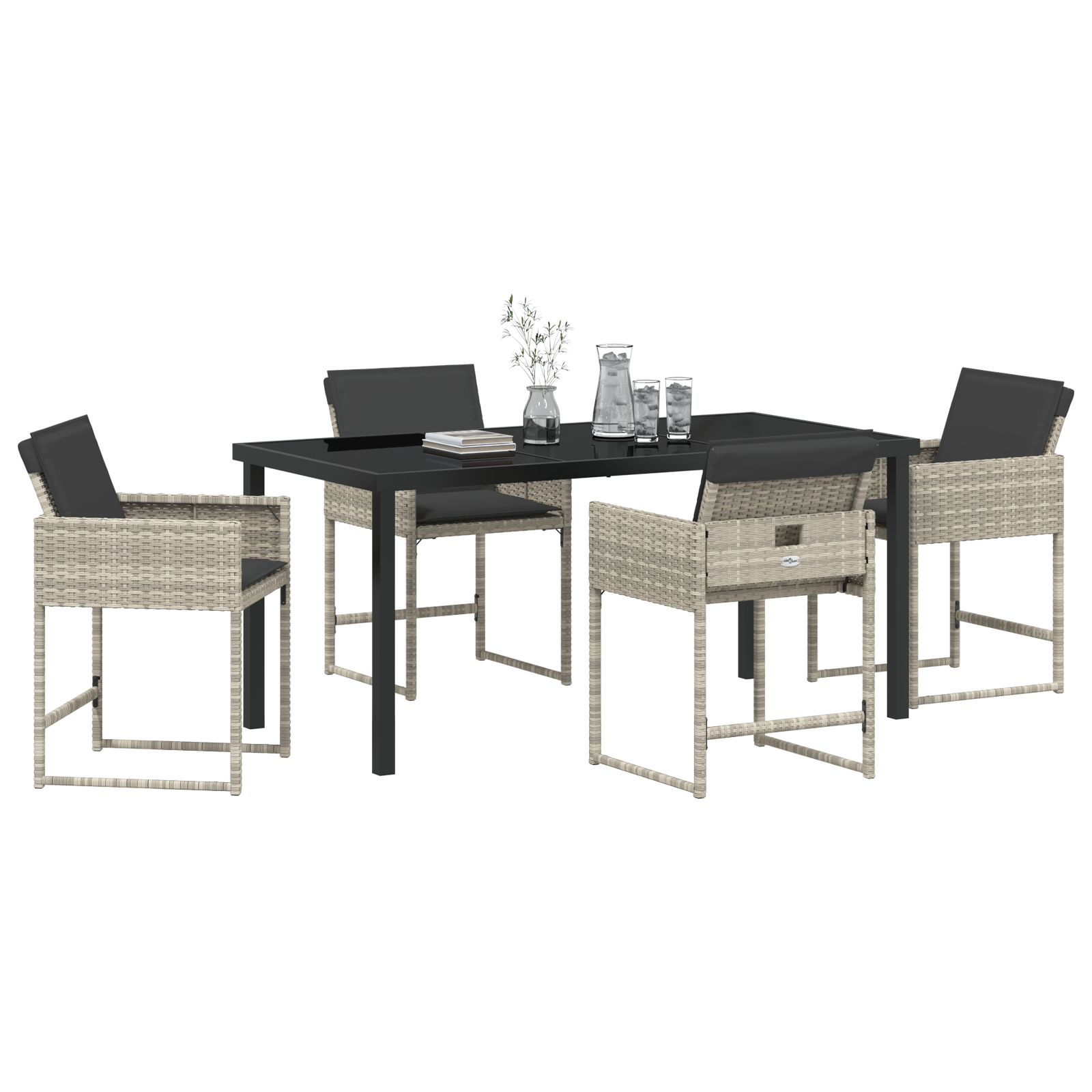 vidaXL 5-delige tuinset met kussens lichtgrijs poly rattan