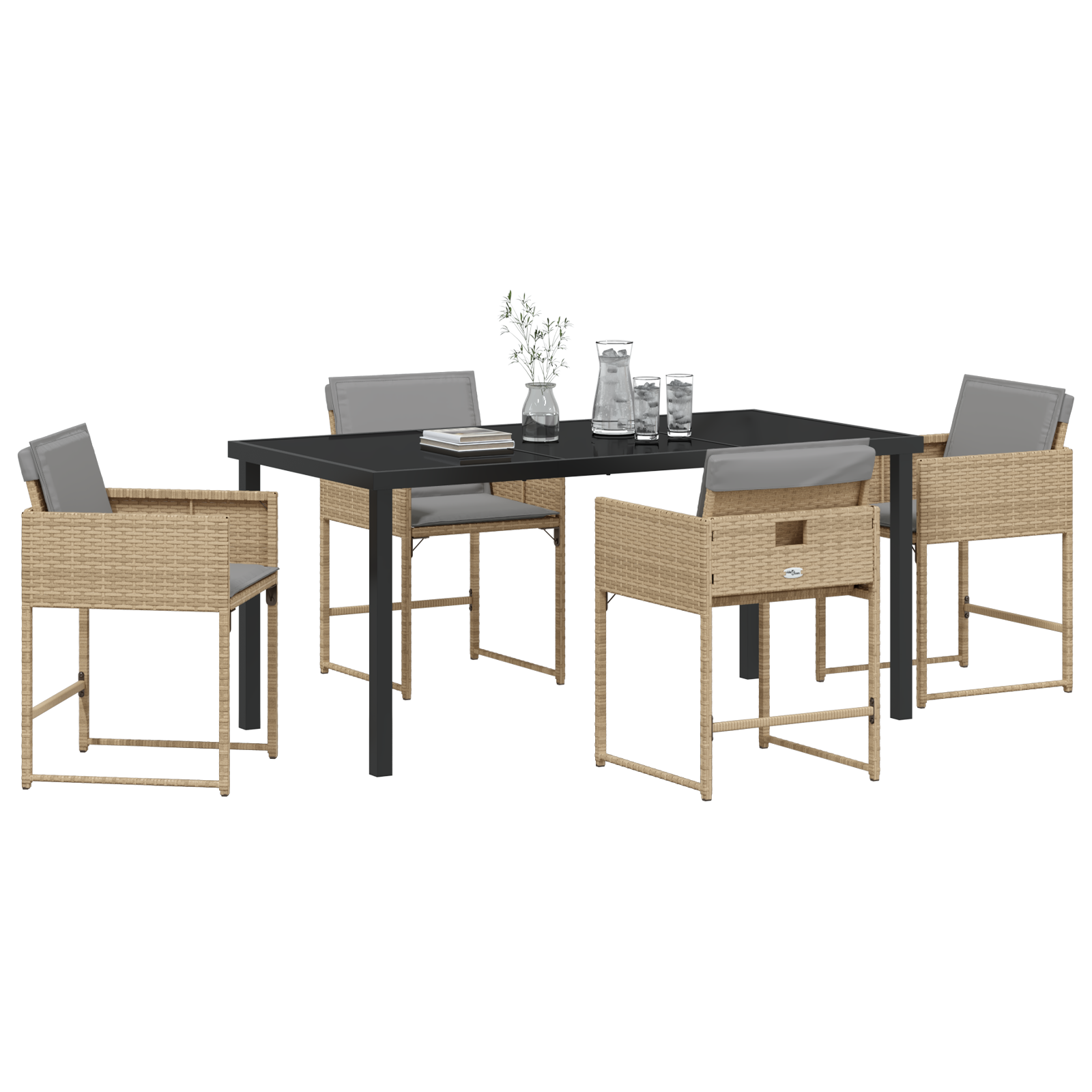 vidaXL 5-delige tuinset met kussens in beige poly rattan