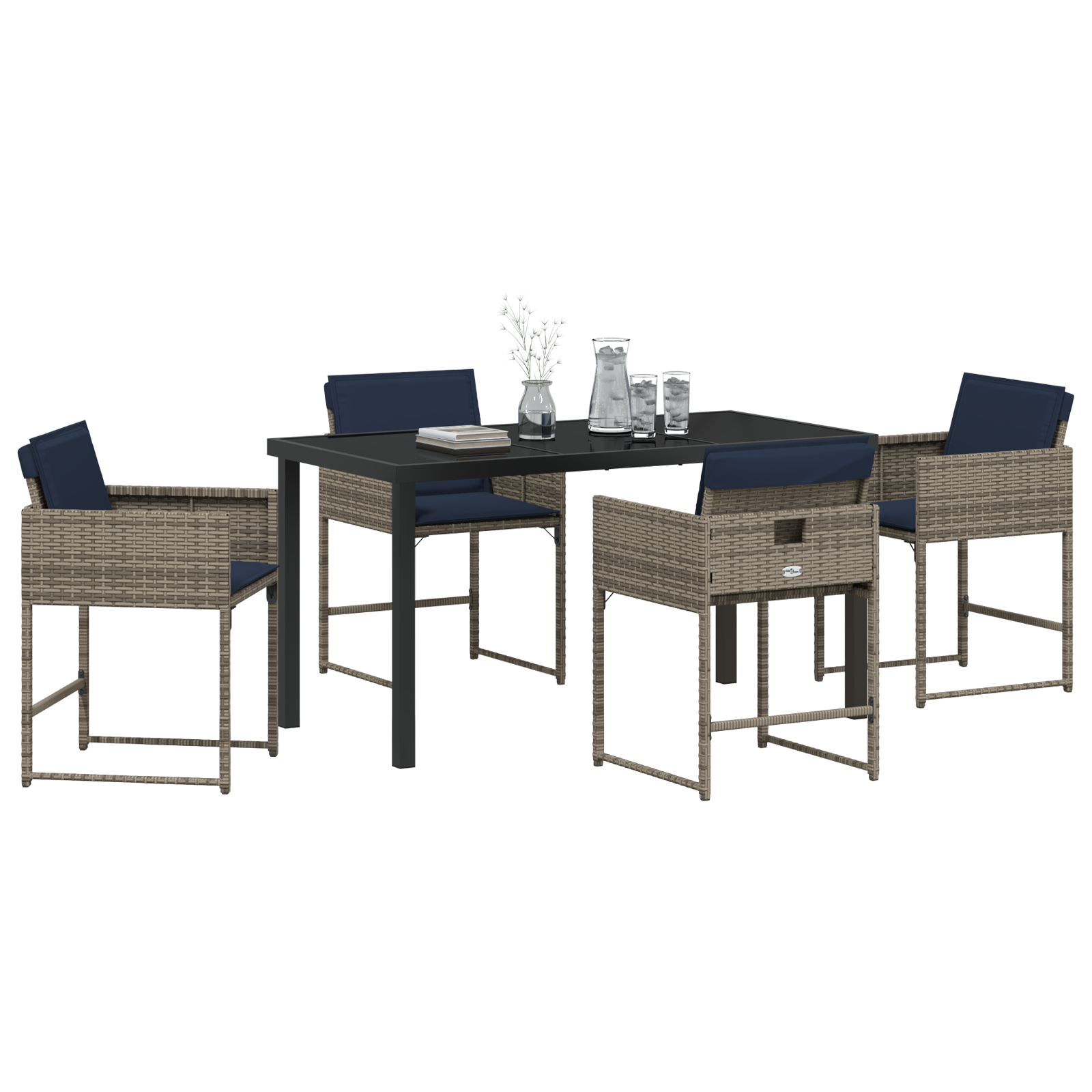 vidaXL 5-delige tuinset met kussens in grijs poly rattan