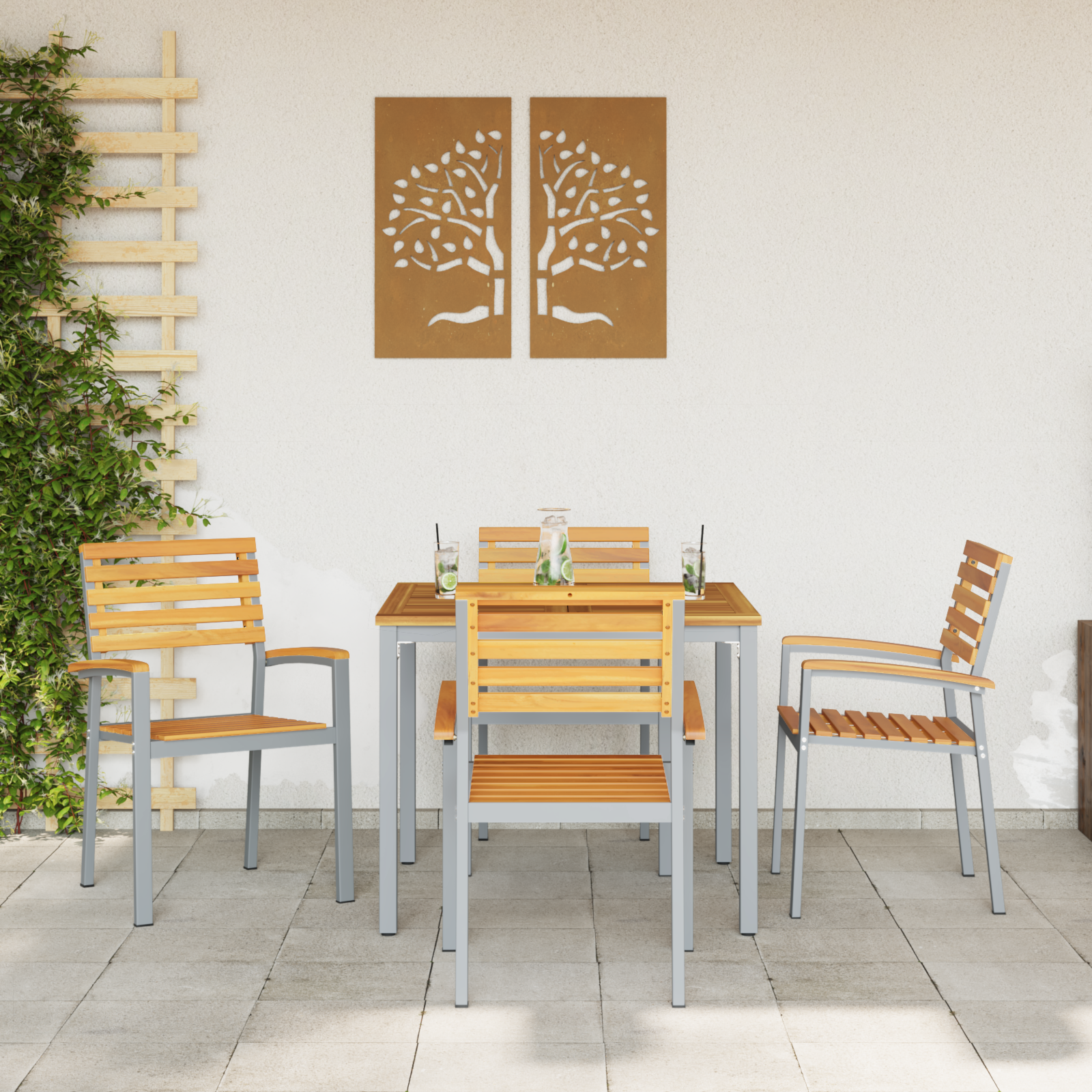 vidaXL Tuinstoelen 4 st massief acaciahout en staal grijs