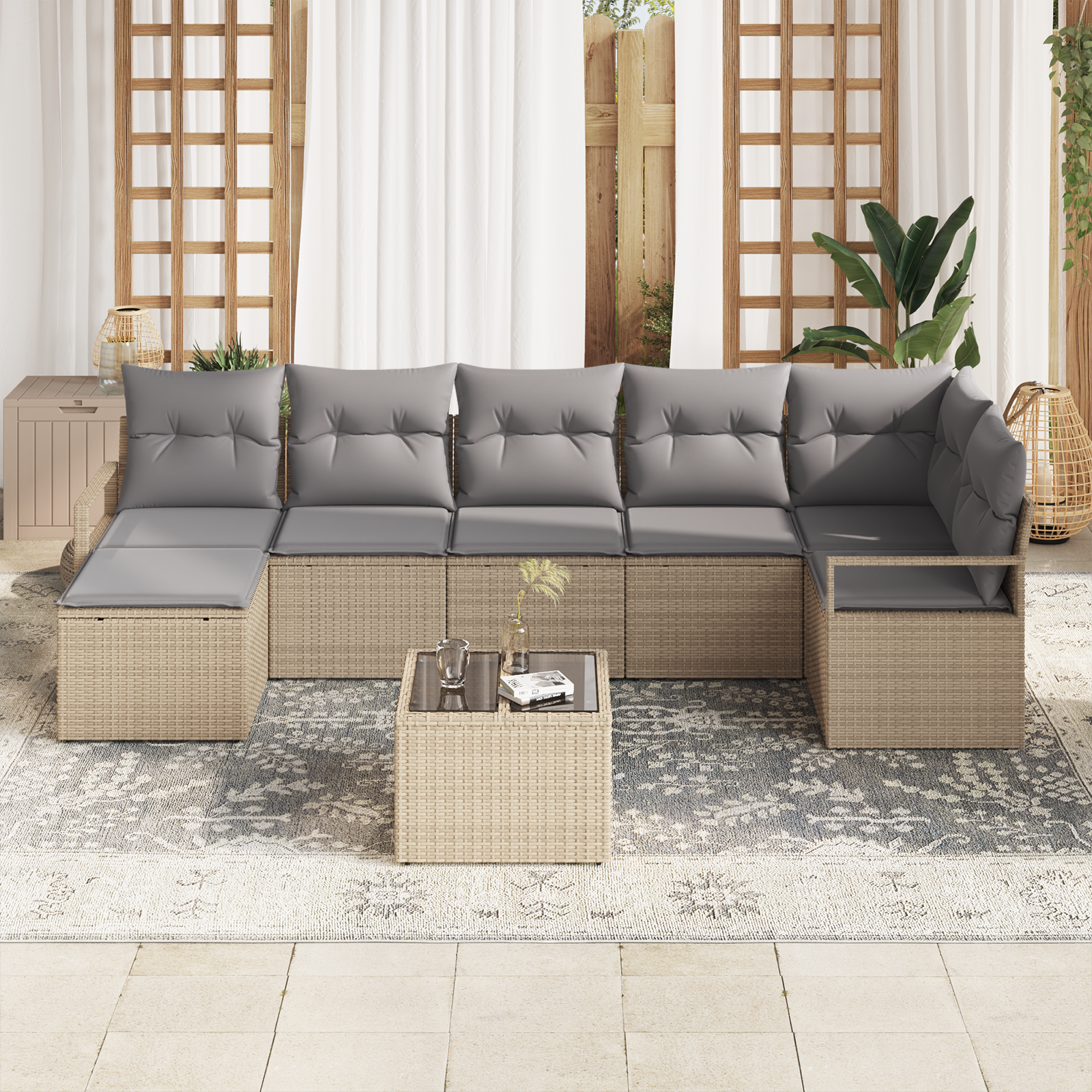 vidaXL 8-delige Tuinbankenset met kussens poly rattan zwart