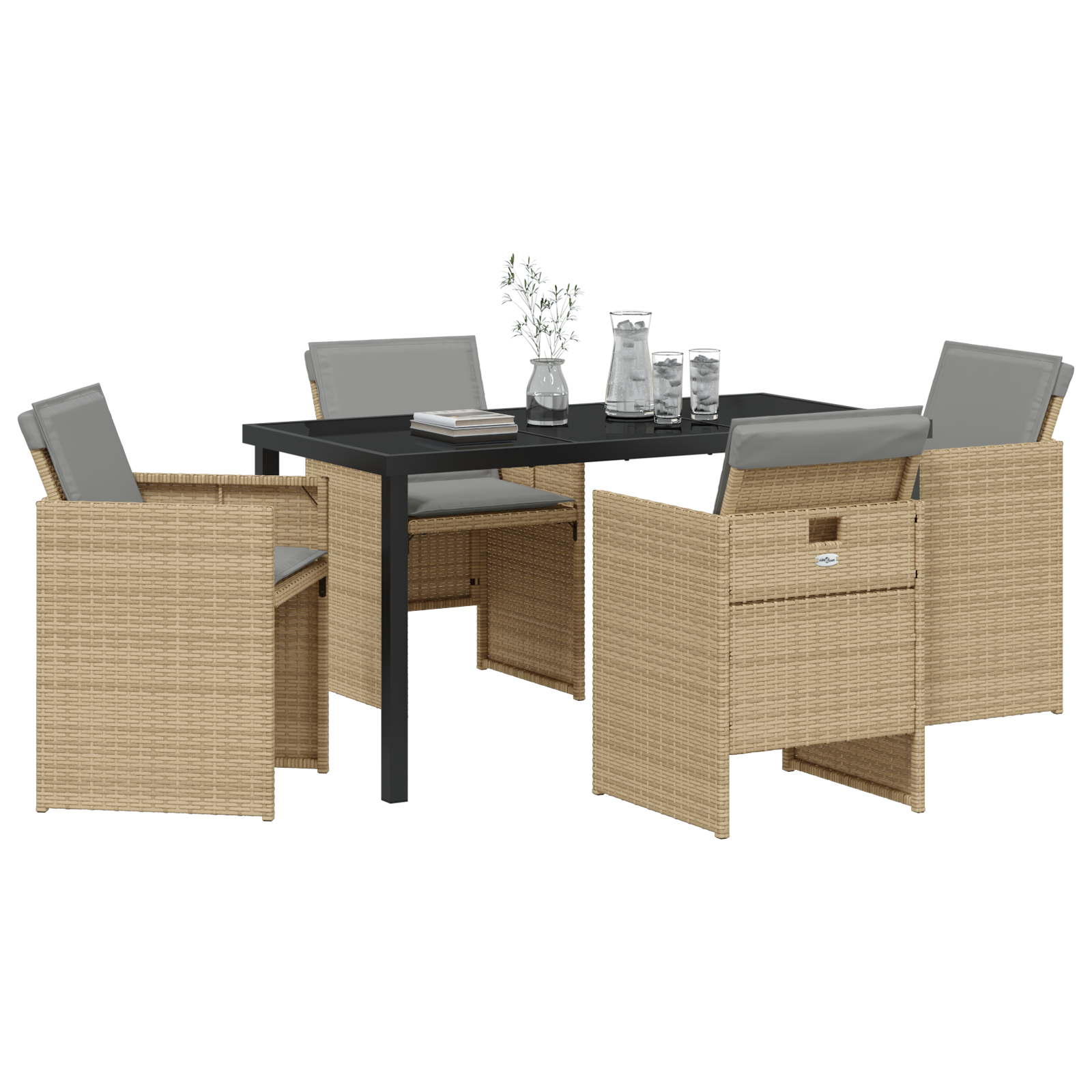vidaXL 5-delige Tuinset met kussens poly rattan beige