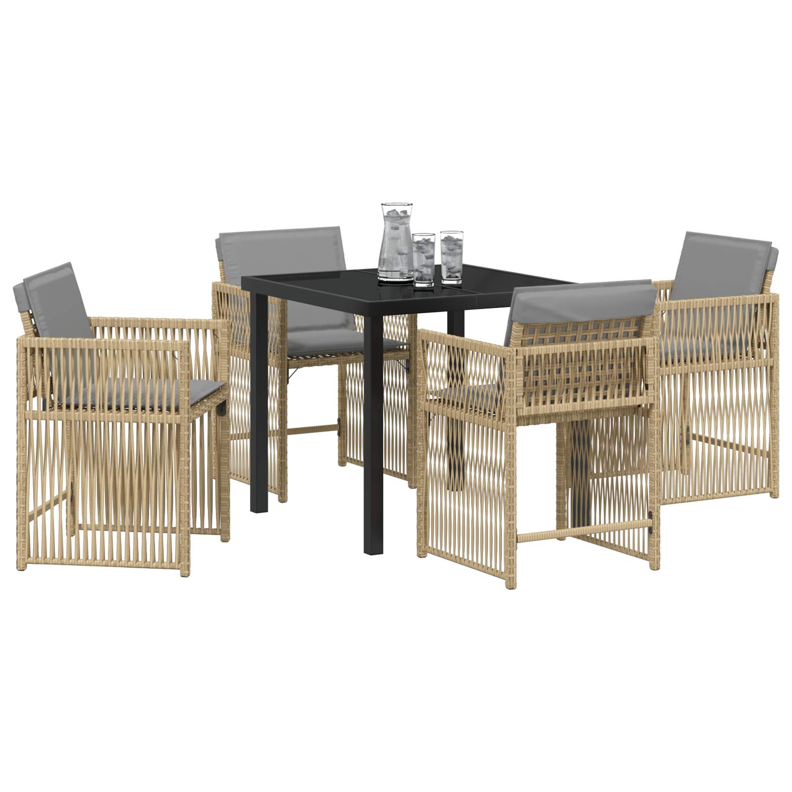 vidaXL 5-delige tuinset met kussens - beige poly rattan