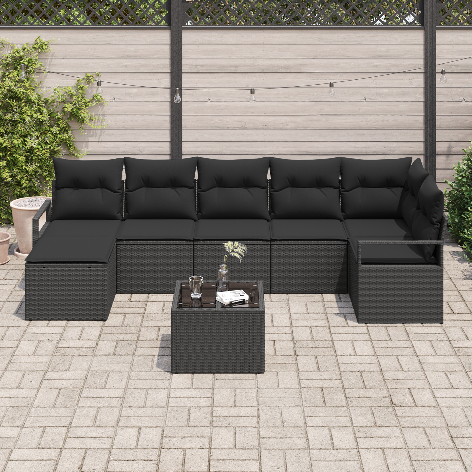 vidaXL 8-delige Tuinbankenset met kussens poly rattan beige